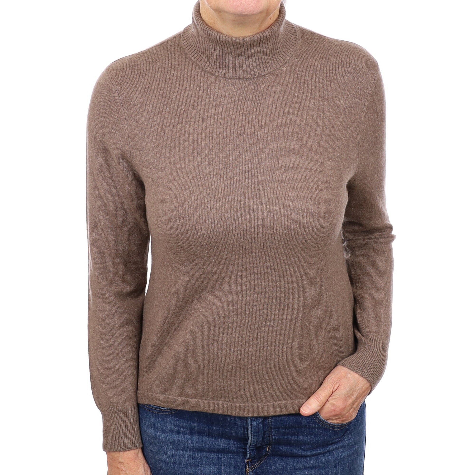 Mocha Brown Cashmere Polo Neck Jumper Medium