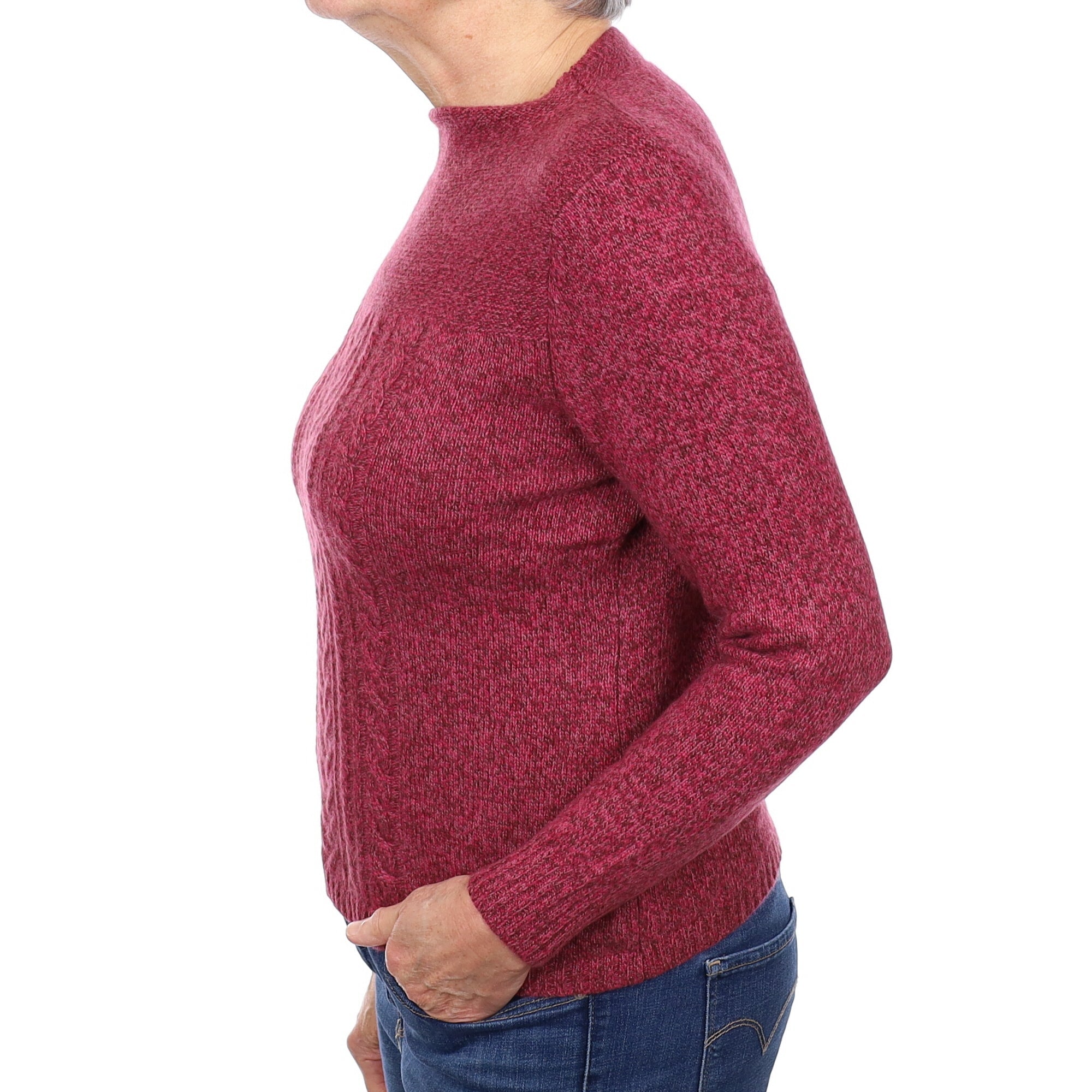Raspberry and Mulberry Marl Cashmere Turtle Neck Jumper Medium