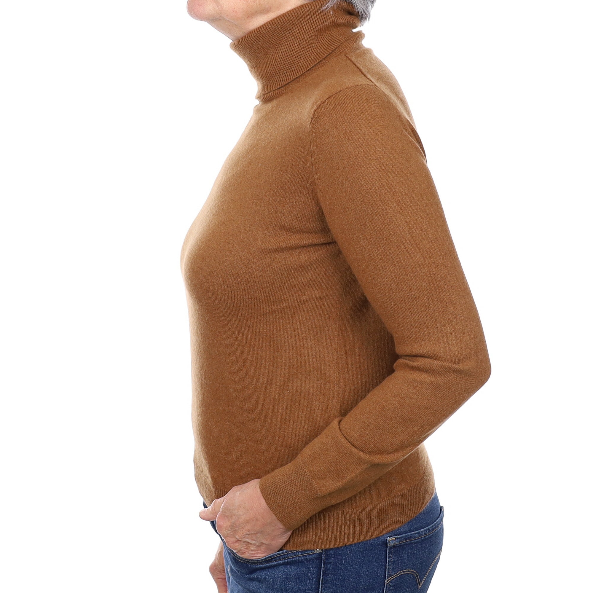 Chestnut Brown Cashmere Polo Neck Jumper Medium