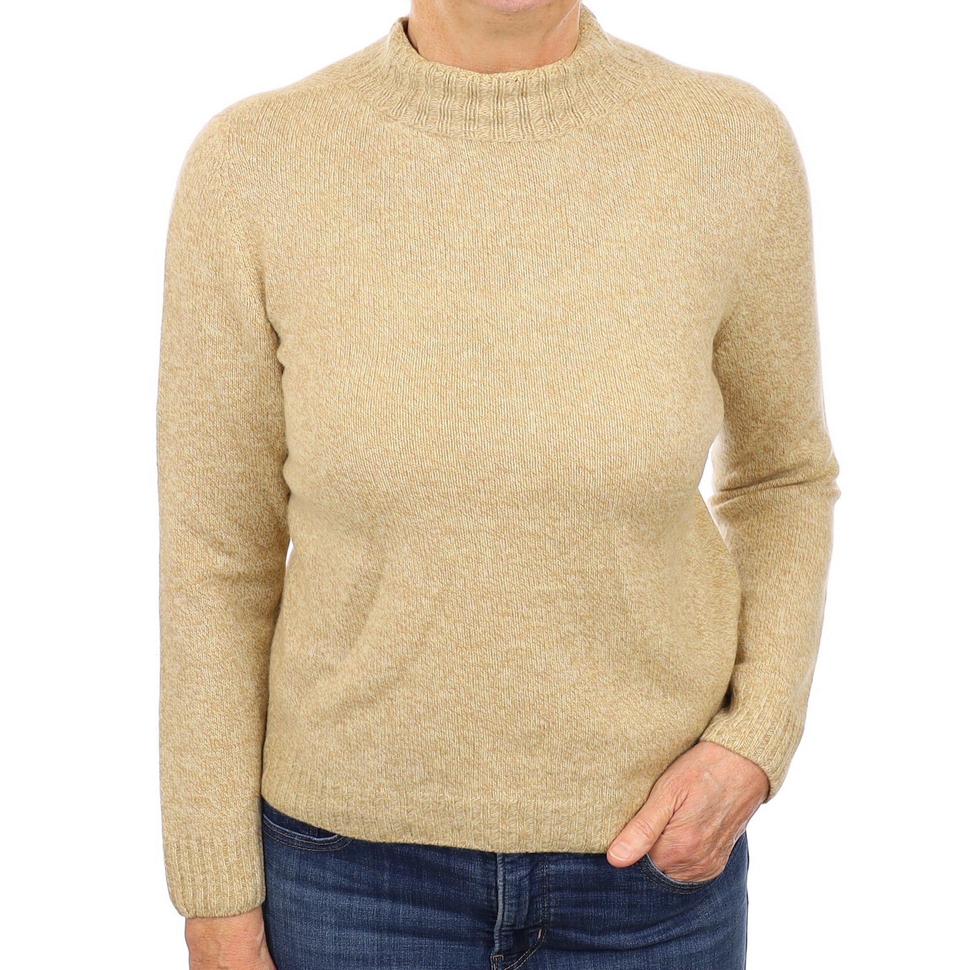 Biscuit Marl Cashmere Turtle Neck Jumper Medium