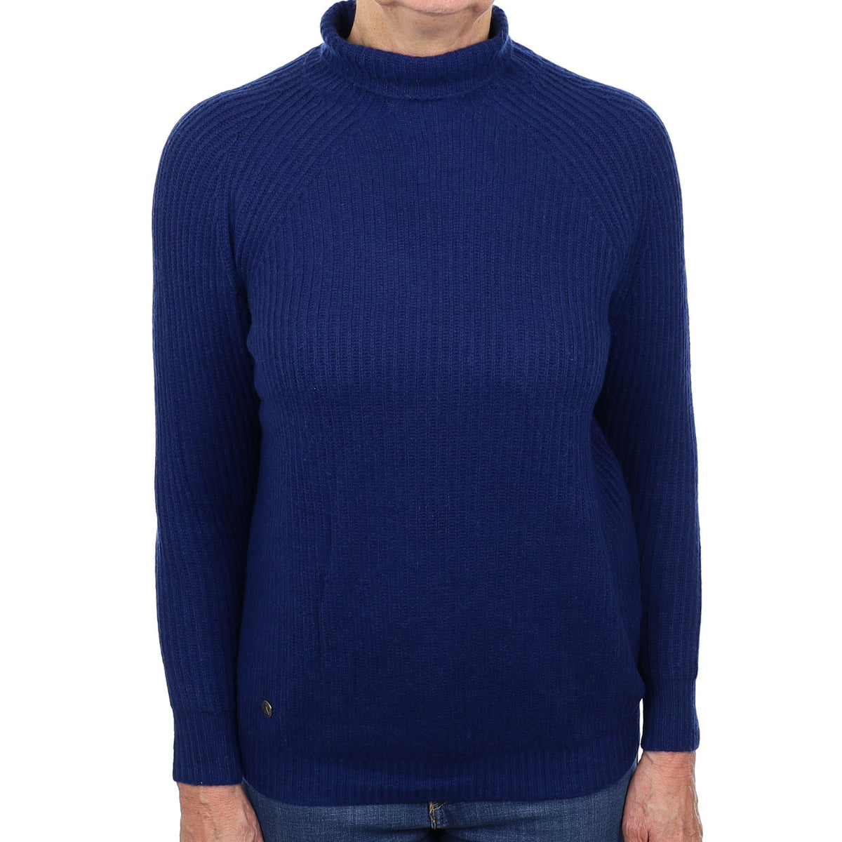 French Navy Rib Cashmere Polo Neck Jumper Medium