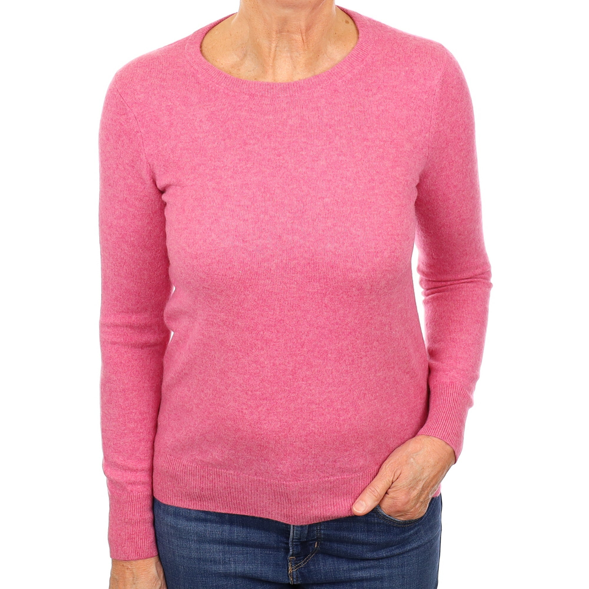 Raspberry Marl Cashmere Crew Neck Jumper Medium
