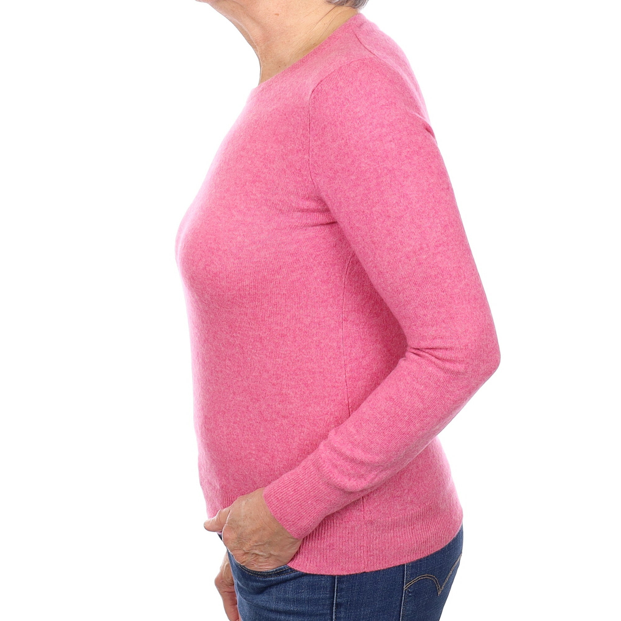 Raspberry Marl Cashmere Crew Neck Jumper Medium