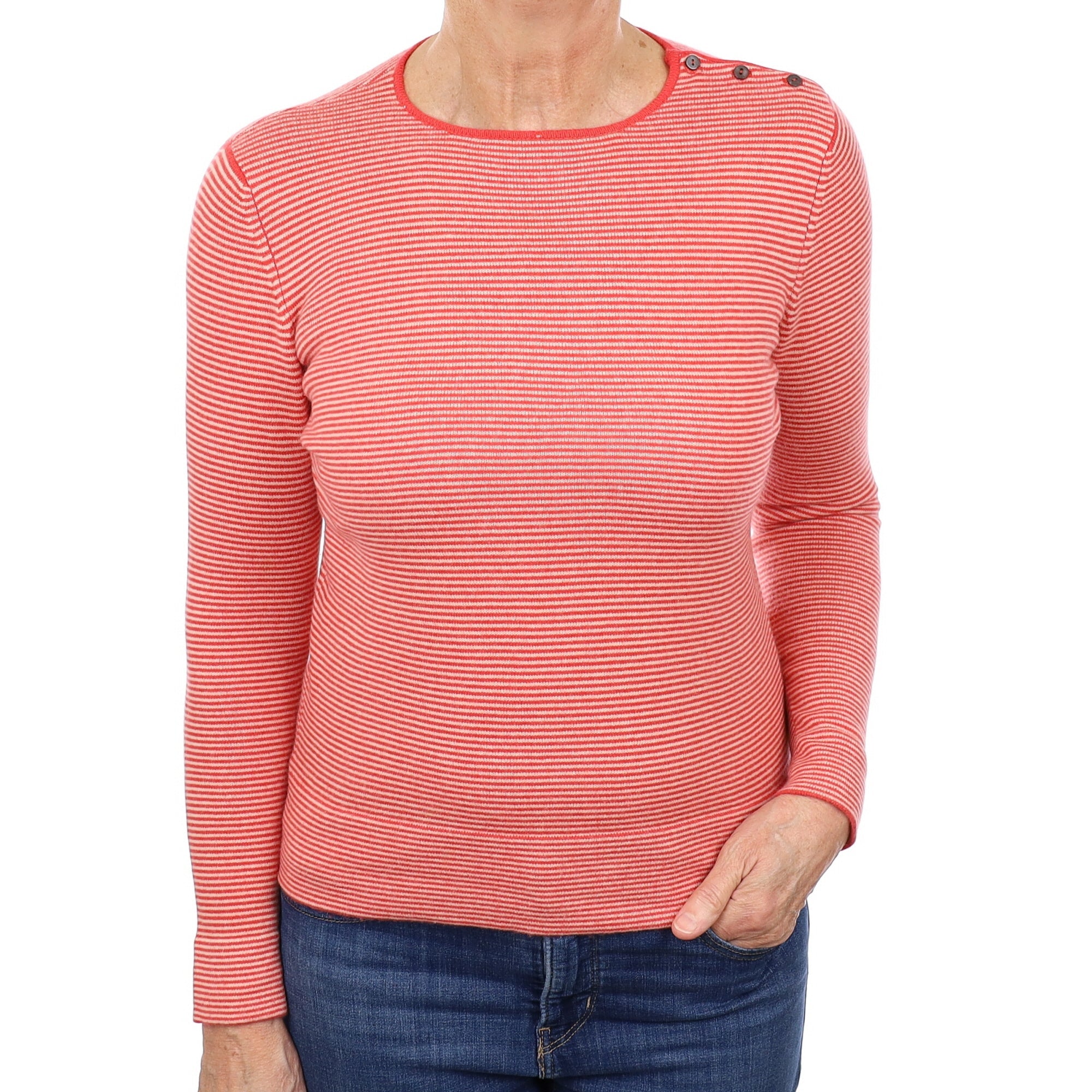 Orange and Cream Stripe Cashmere Crew Neck Jumper Medium