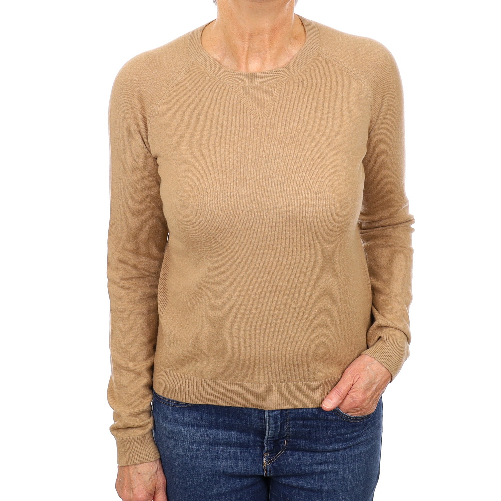 Camel Sweatshirt Style Cashmere Crew Neck Jumper Medium