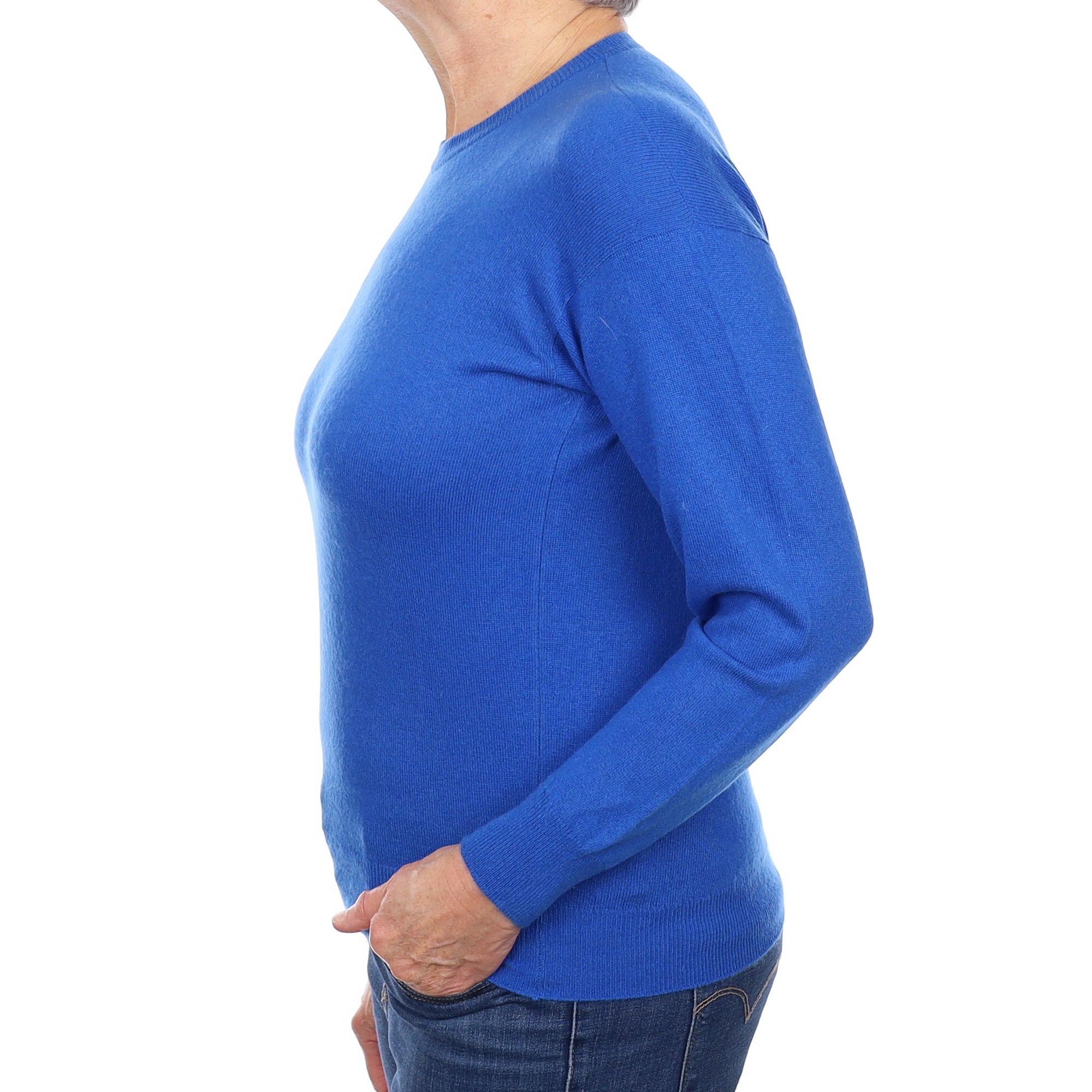 Scottish Azure Blue Cashmere Crew Neck Jumper Medium