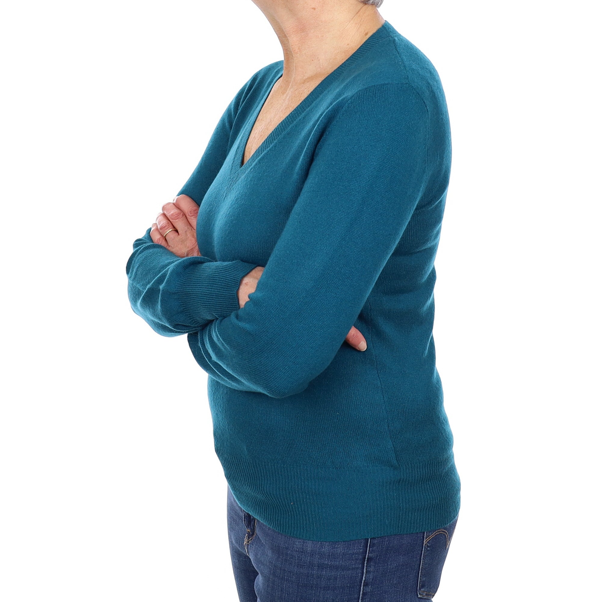 Teal Green Cashmere V Neck Jumper Medium