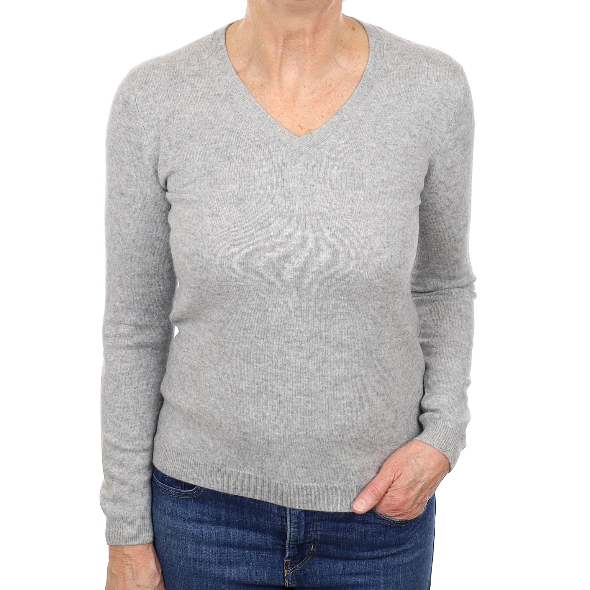 Smoke Grey Cashmere V Neck Jumper Medium