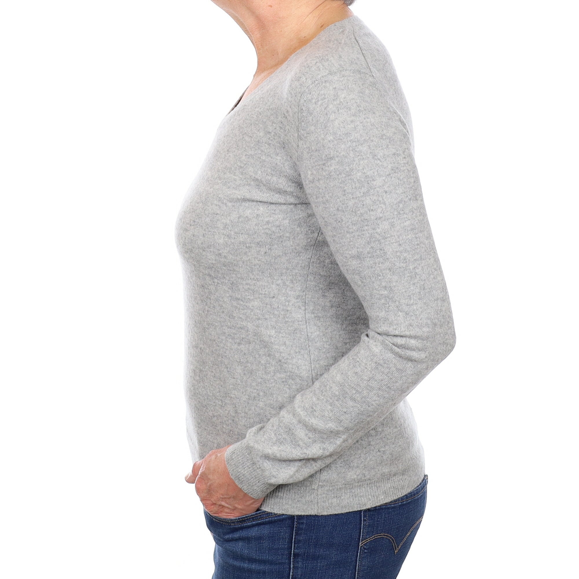 Smoke Grey Cashmere V Neck Jumper Medium
