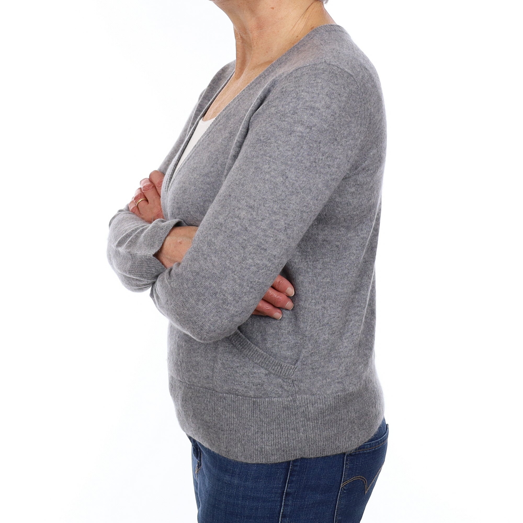 Ash Grey Cashmere Cross Over V Neck Jumper Medium