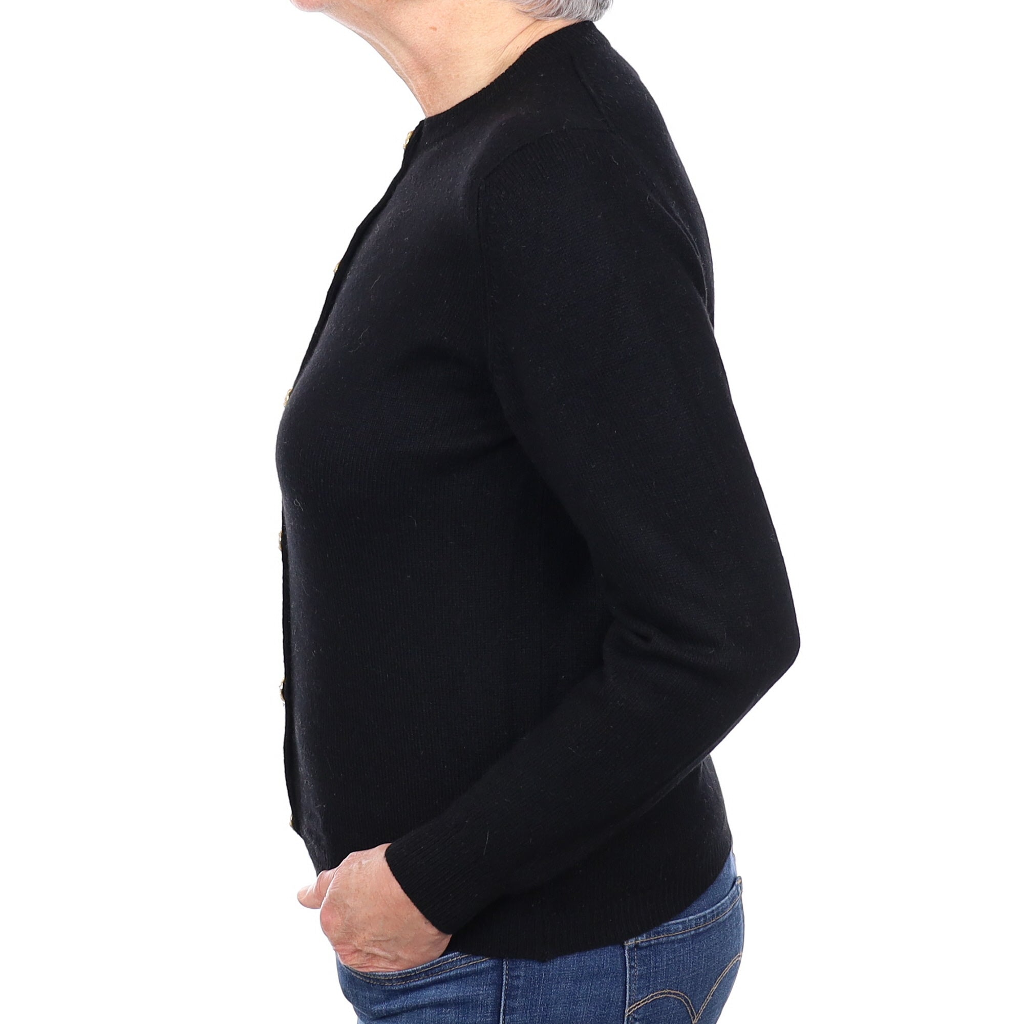 Scottish Black Cashmere Crew Neck Cardigan Medium
