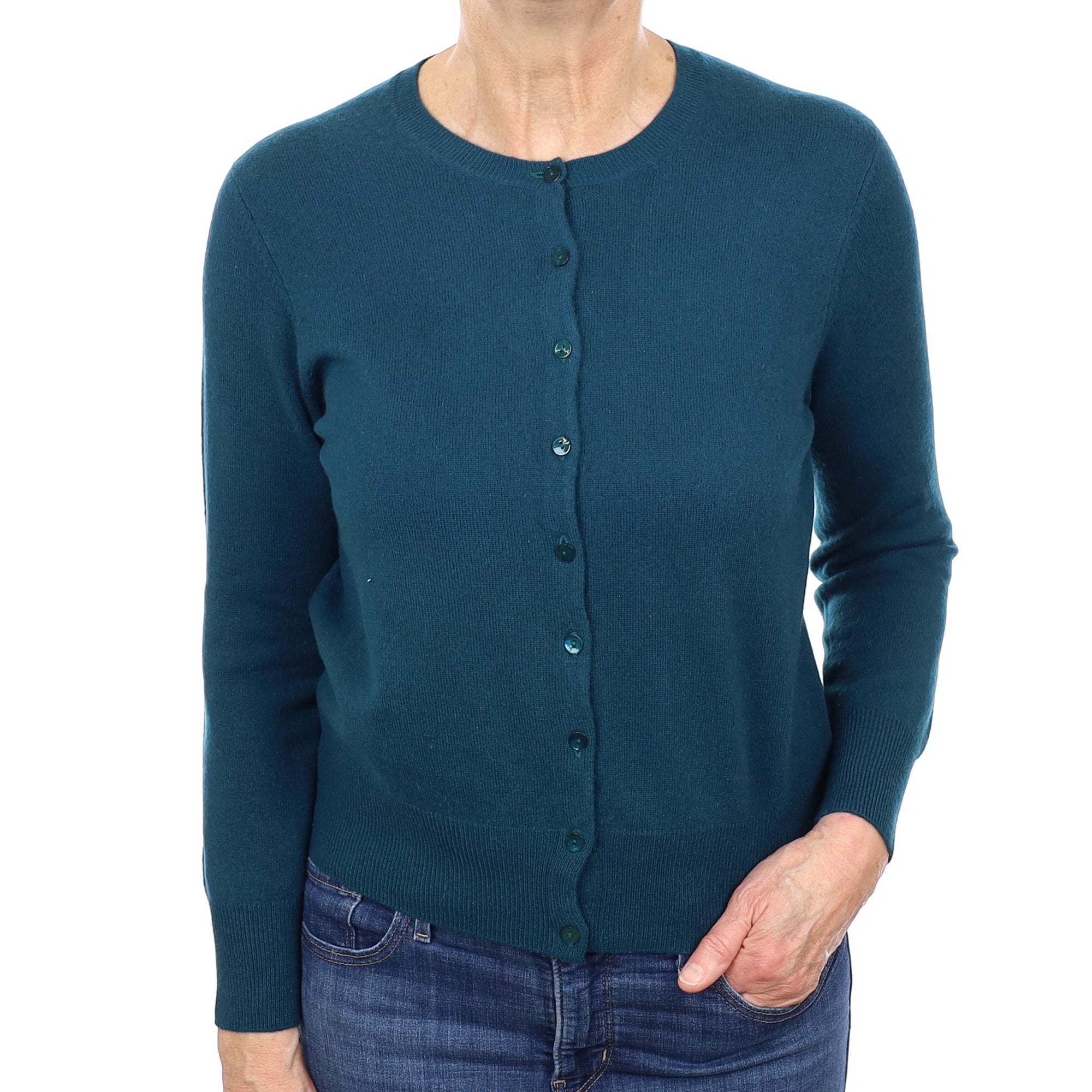 Peacock Green Cashmere Crew Neck Cardigan Medium