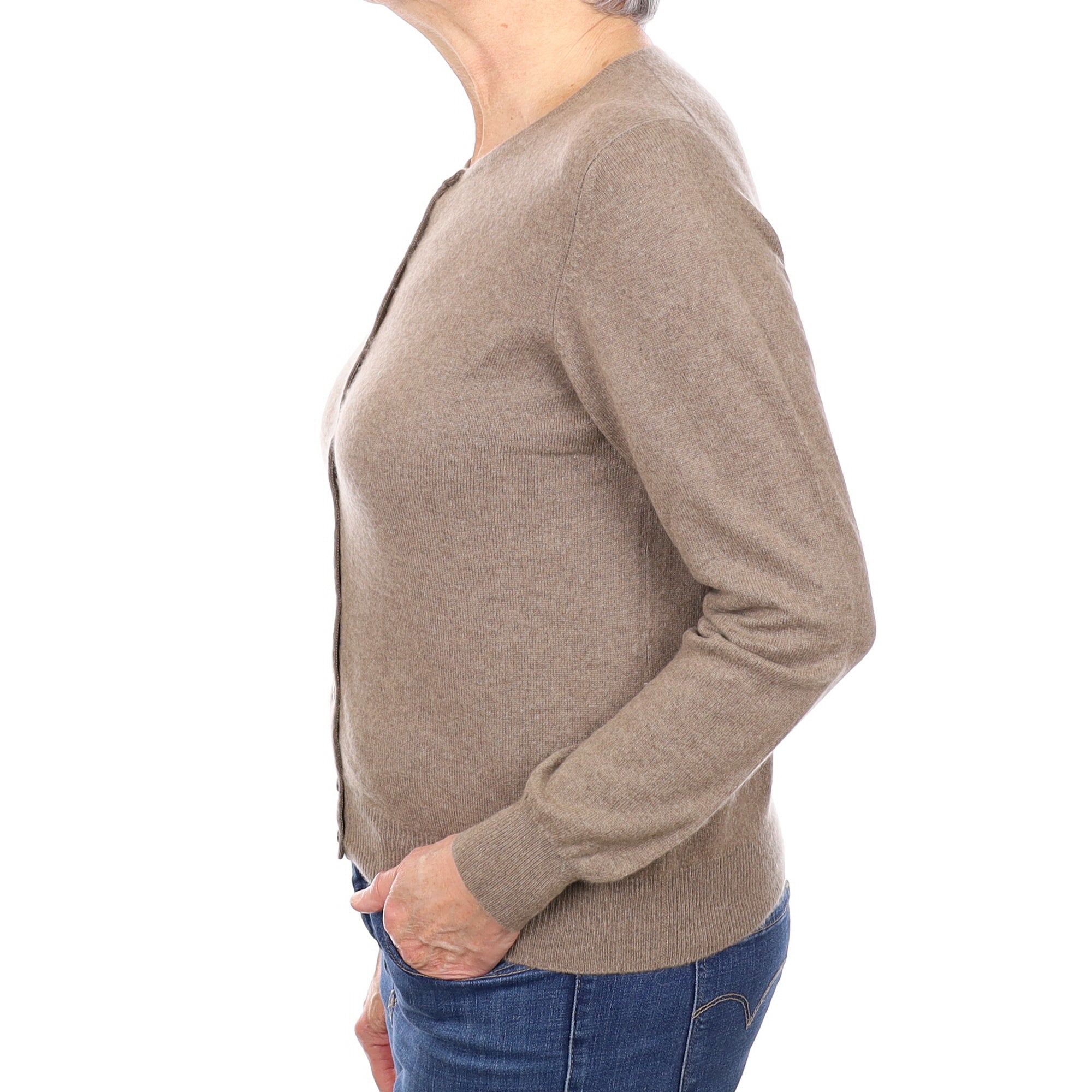 Mocha Brown Cashmere Crew Neck Cardigan Medium