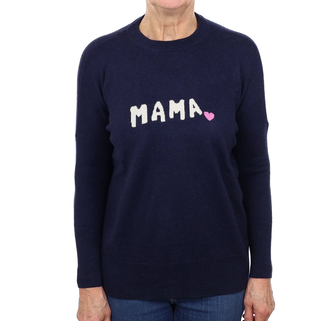 Navy Slogan Cashmere Crew Neck Jumper Medium