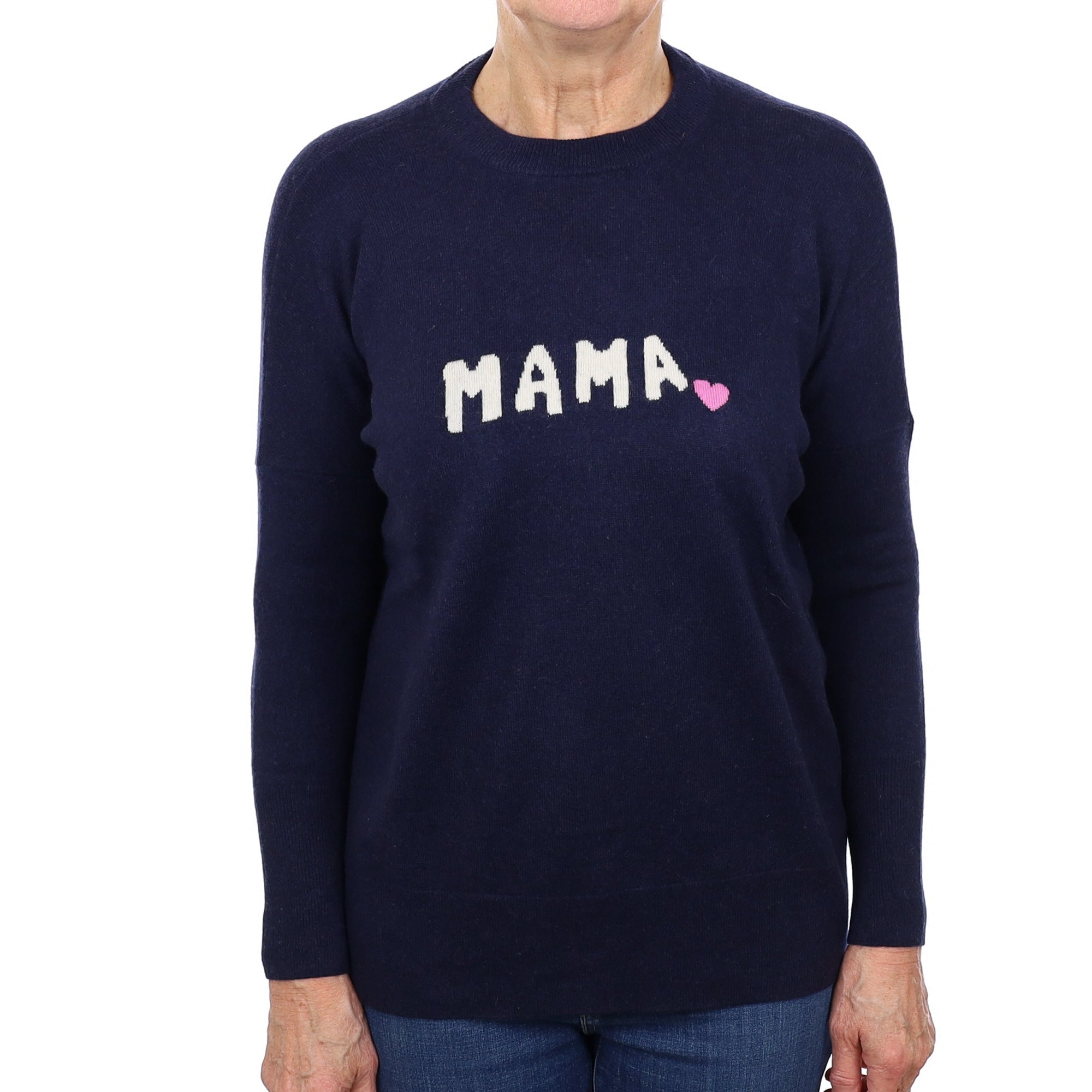 Navy Slogan Cashmere Crew Neck Jumper Medium