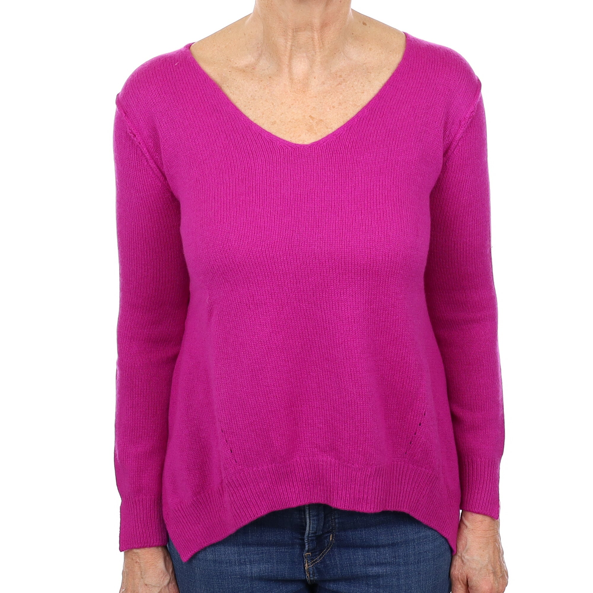 Magenta Purple Cashmere A-Line V Neck Jumper Medium