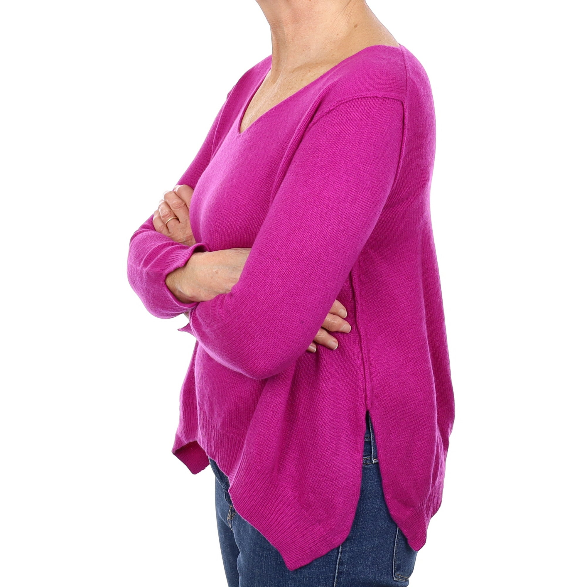Magenta Purple Cashmere A-Line V Neck Jumper Medium