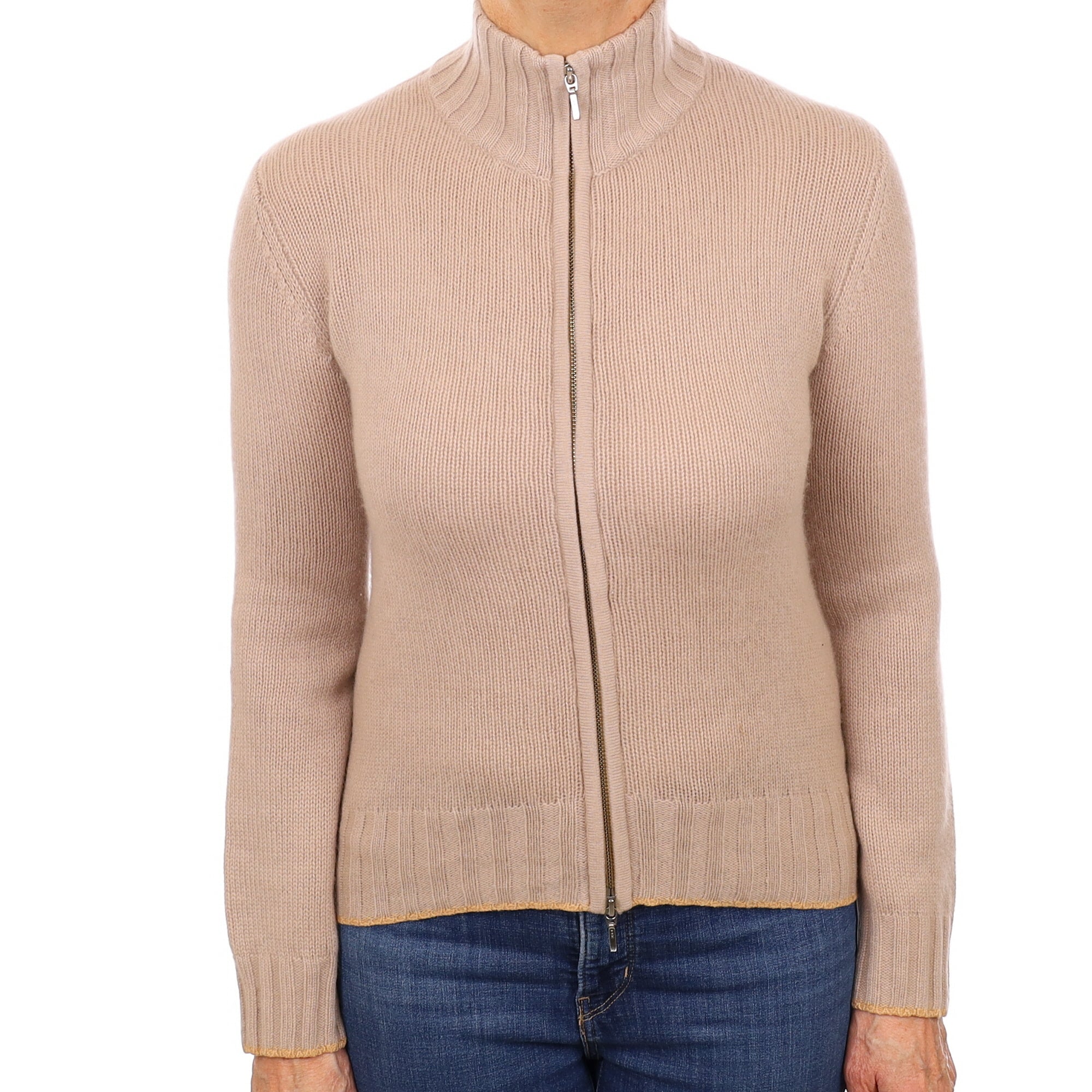 Fawn Cashmere Chunky Zip Up Cardigan Medium