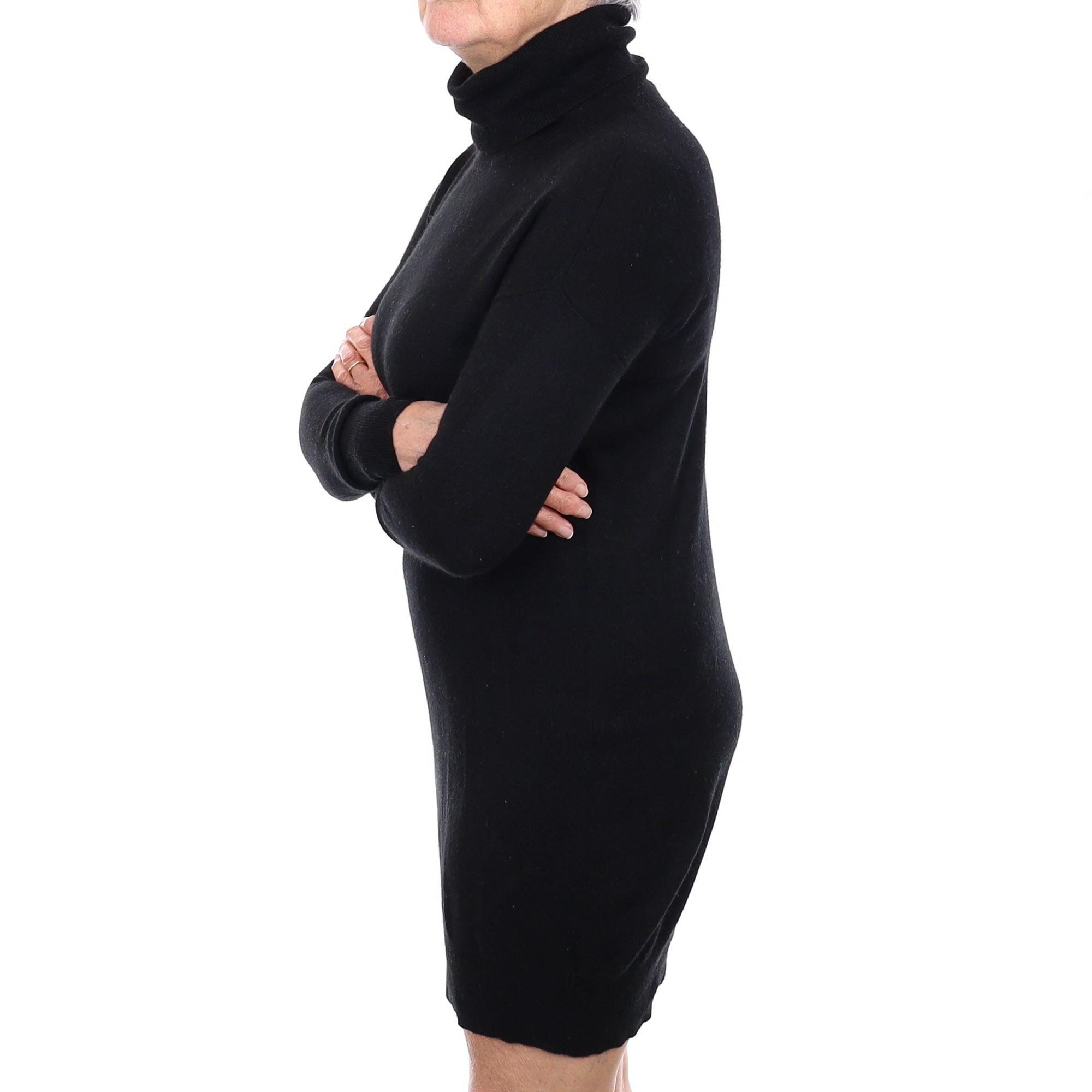 Black Cashmere Longline Polo Neck Jumper Medium