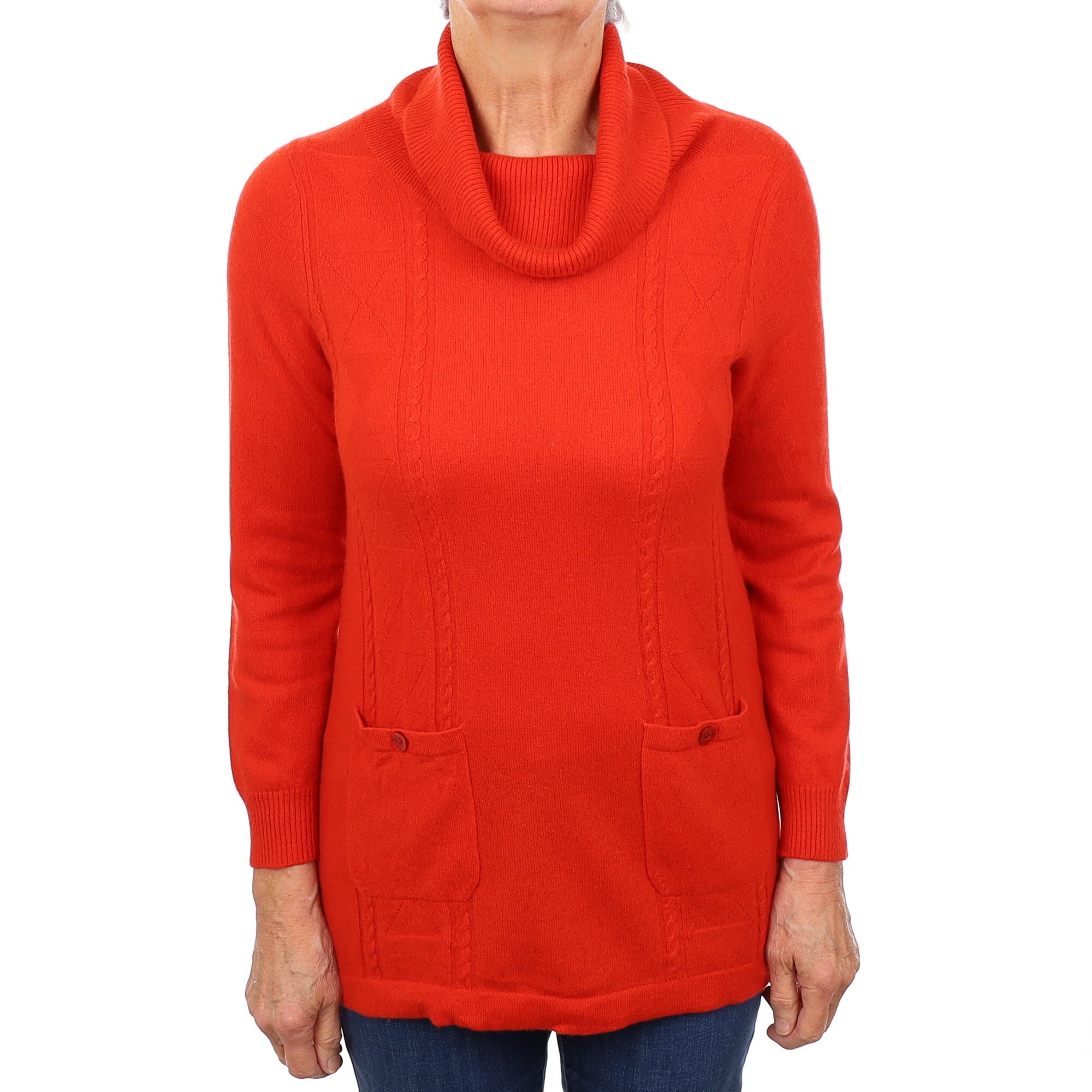 Vermillion Red Longline Cashmere Polo Neck Jumper Medium