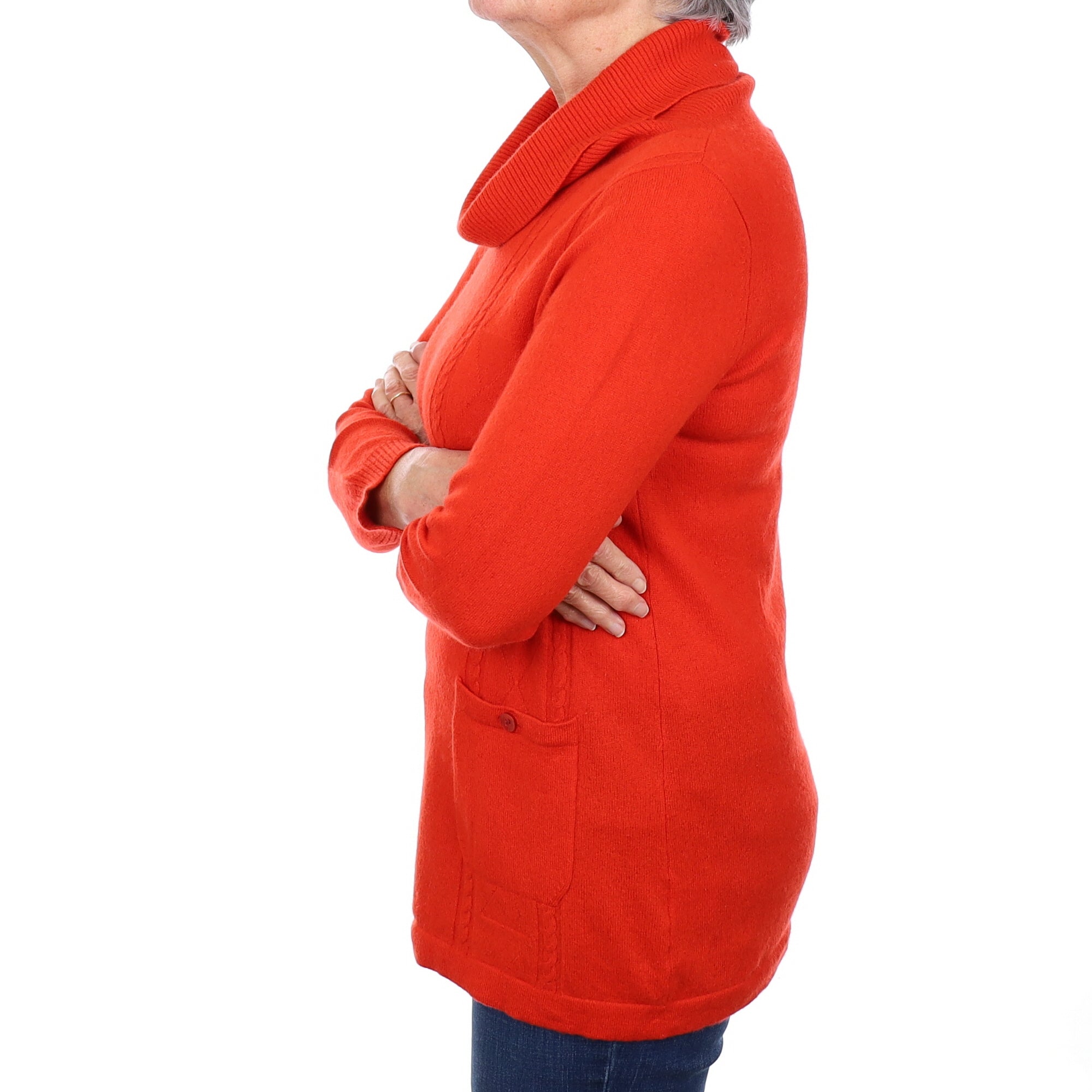 Vermillion Red Longline Cashmere Polo Neck Jumper Medium