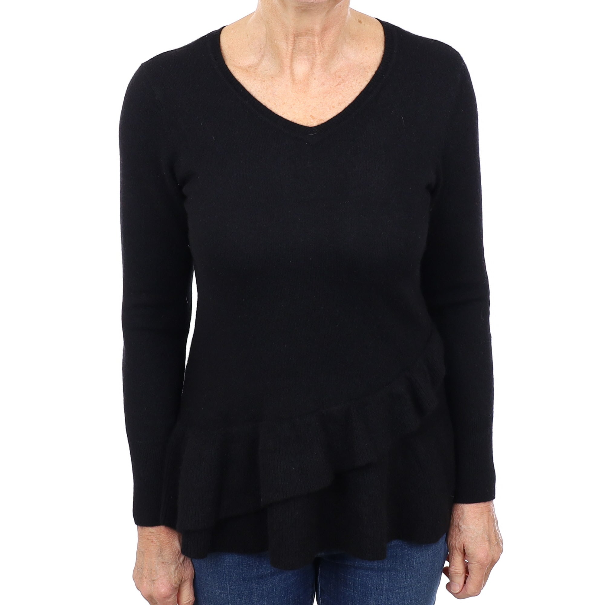 Black Cashmere V Neck Peplum Hem Jumper Medium