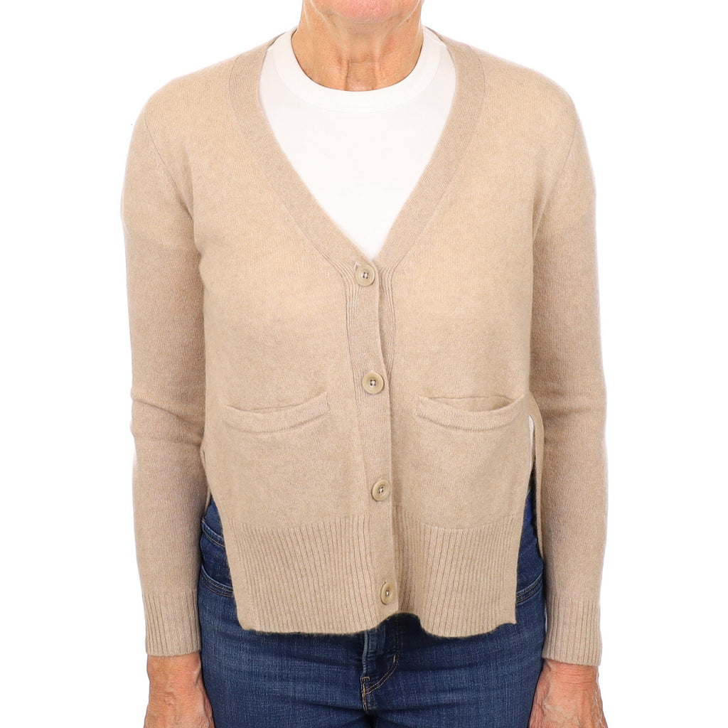 Fawn Cashmere Open Side V Neck Cardigan with Pockets Medium