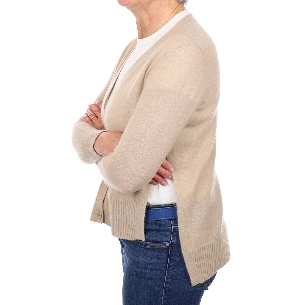 Fawn Cashmere Open Side V Neck Cardigan with Pockets Medium