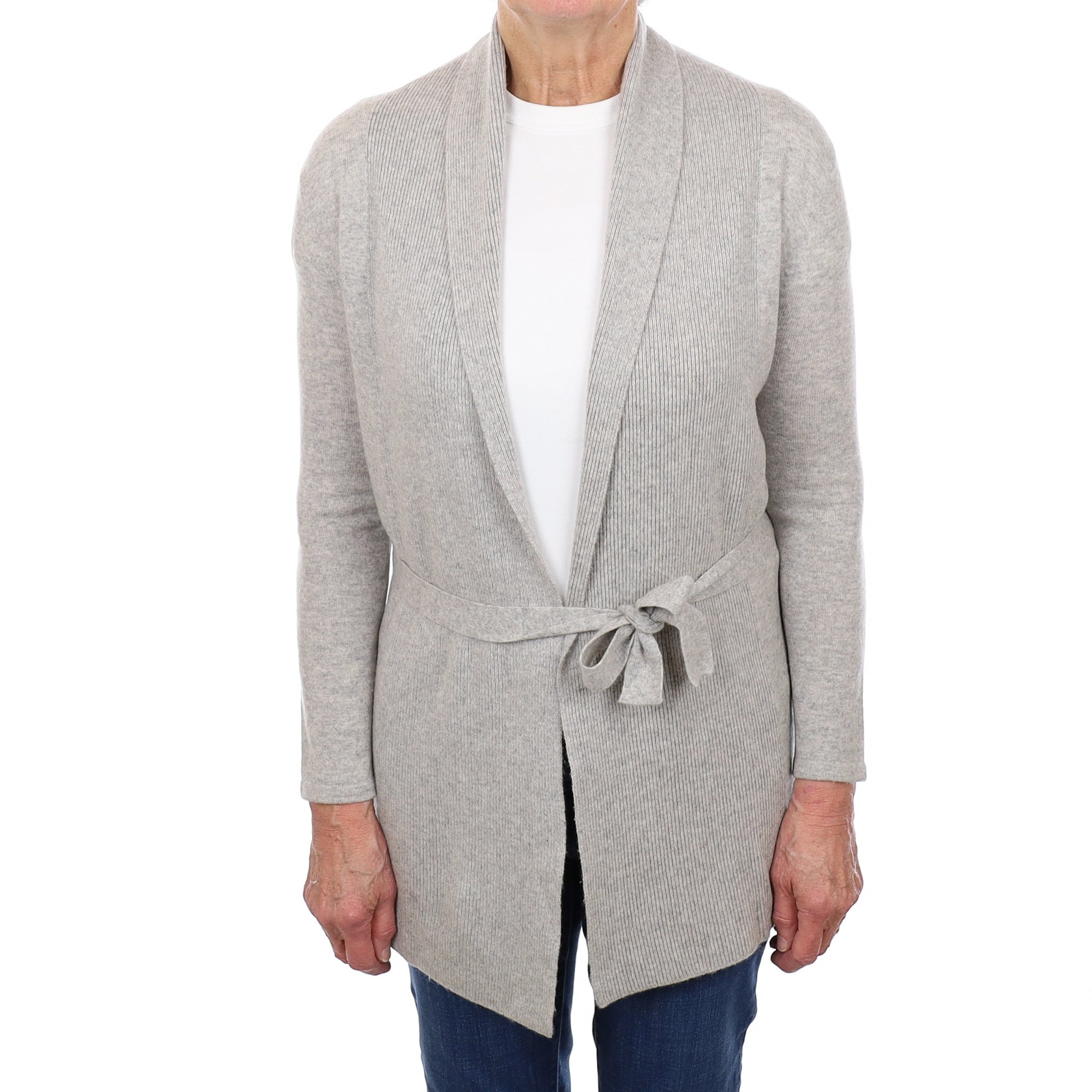 Smoke Grey Cashmere Belted Cardigan Medium