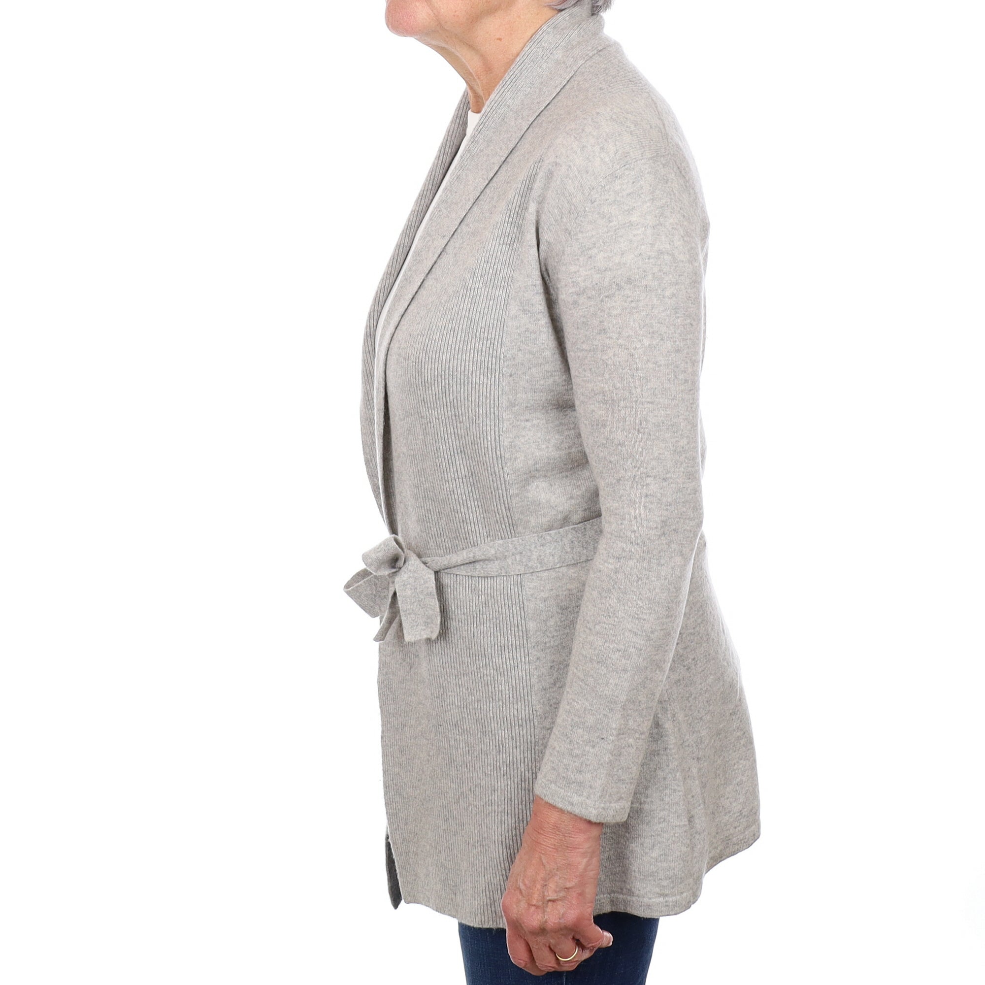 Smoke Grey Cashmere Belted Cardigan Medium