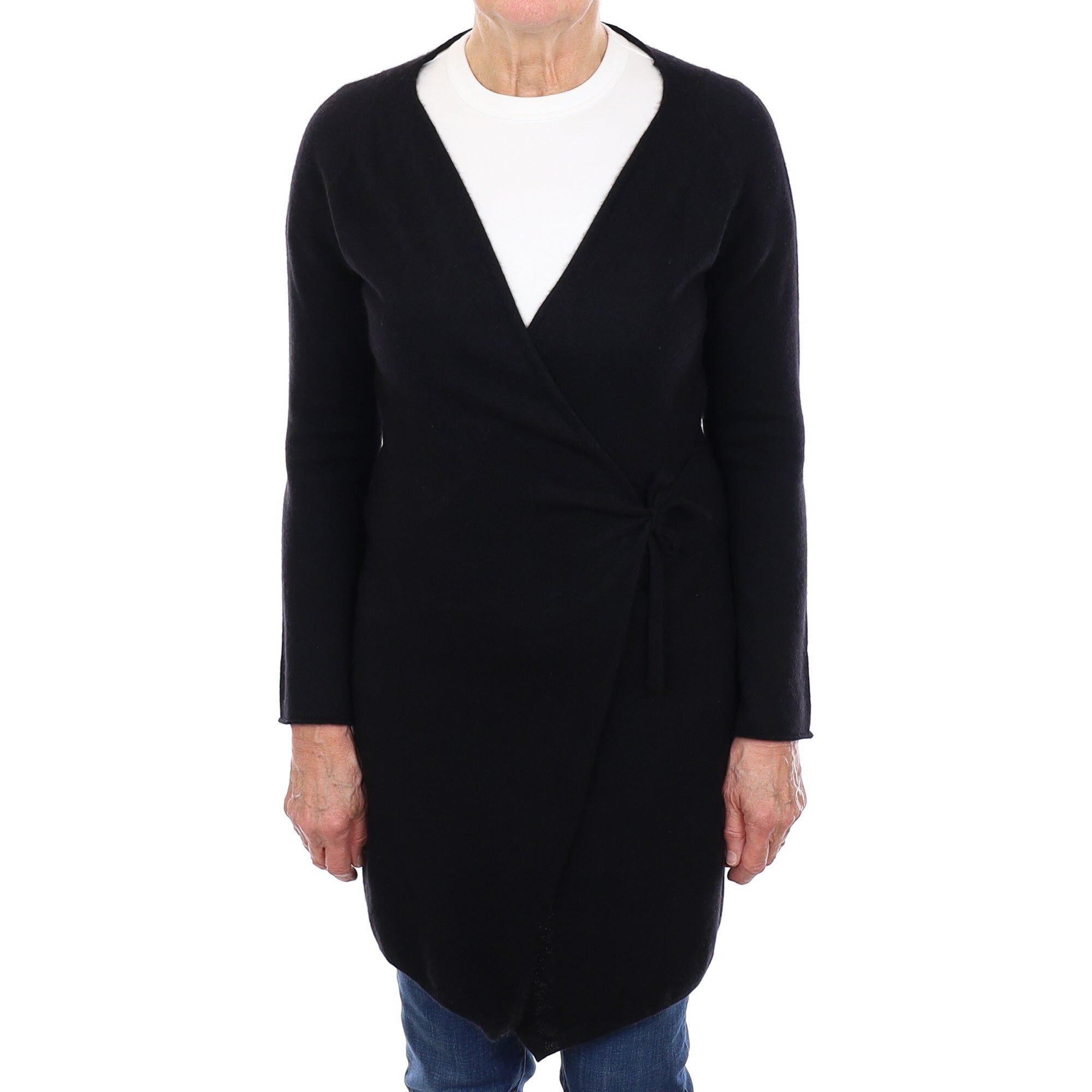 Black Cashmere Longline Wrap Around Cardigan Medium