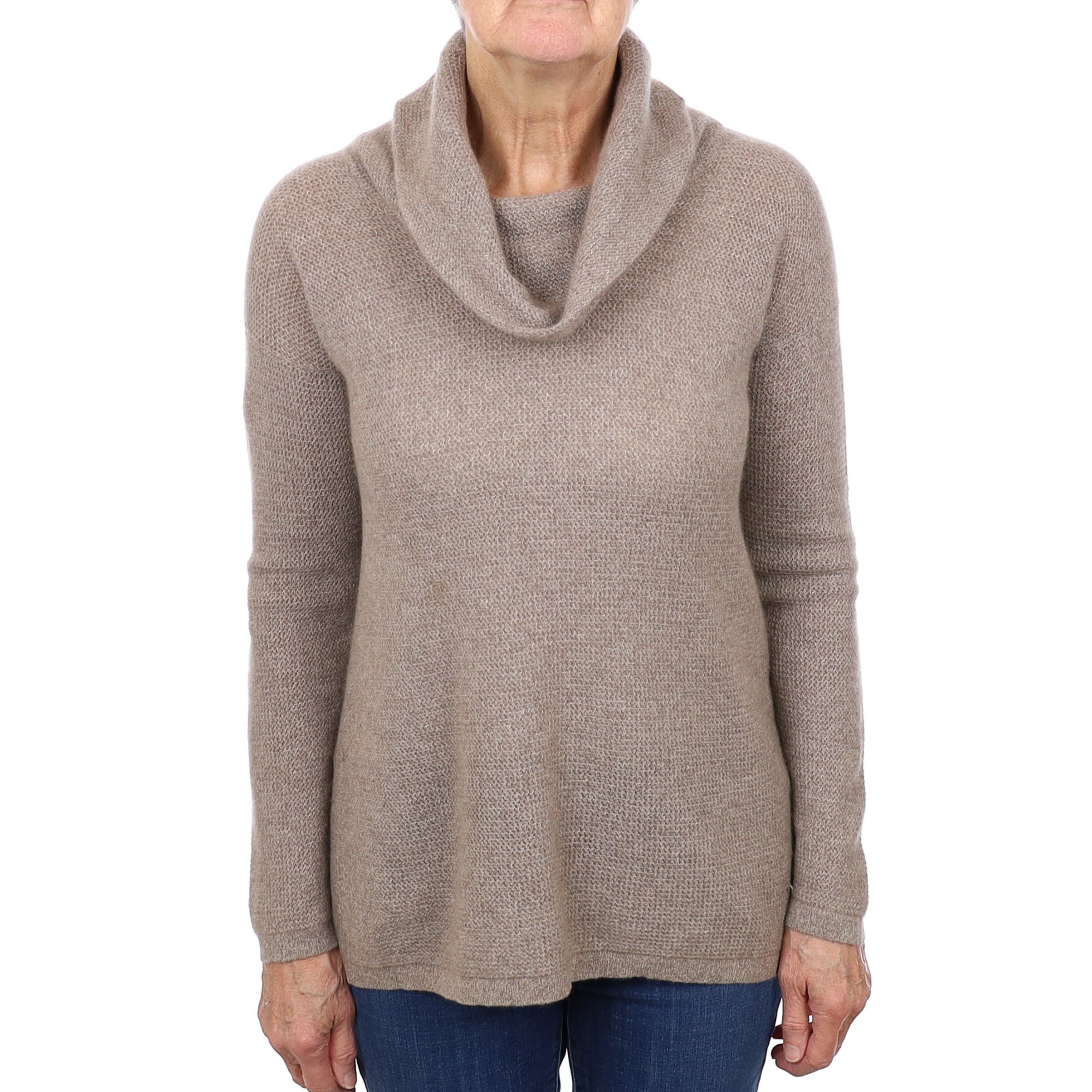 Mink Brown Cashmere Open Back Cowl Neck Jumper Medium