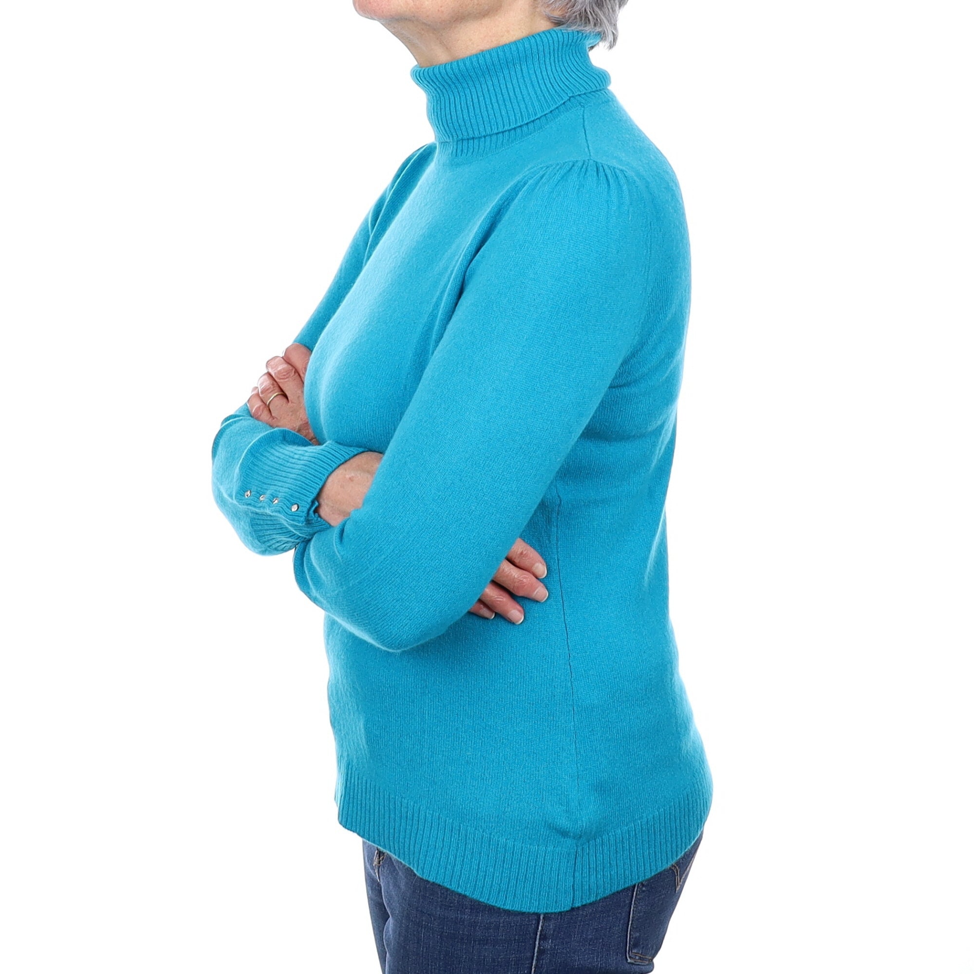 Bright Turquoise Cashmere Polo Neck Jumper Medium
