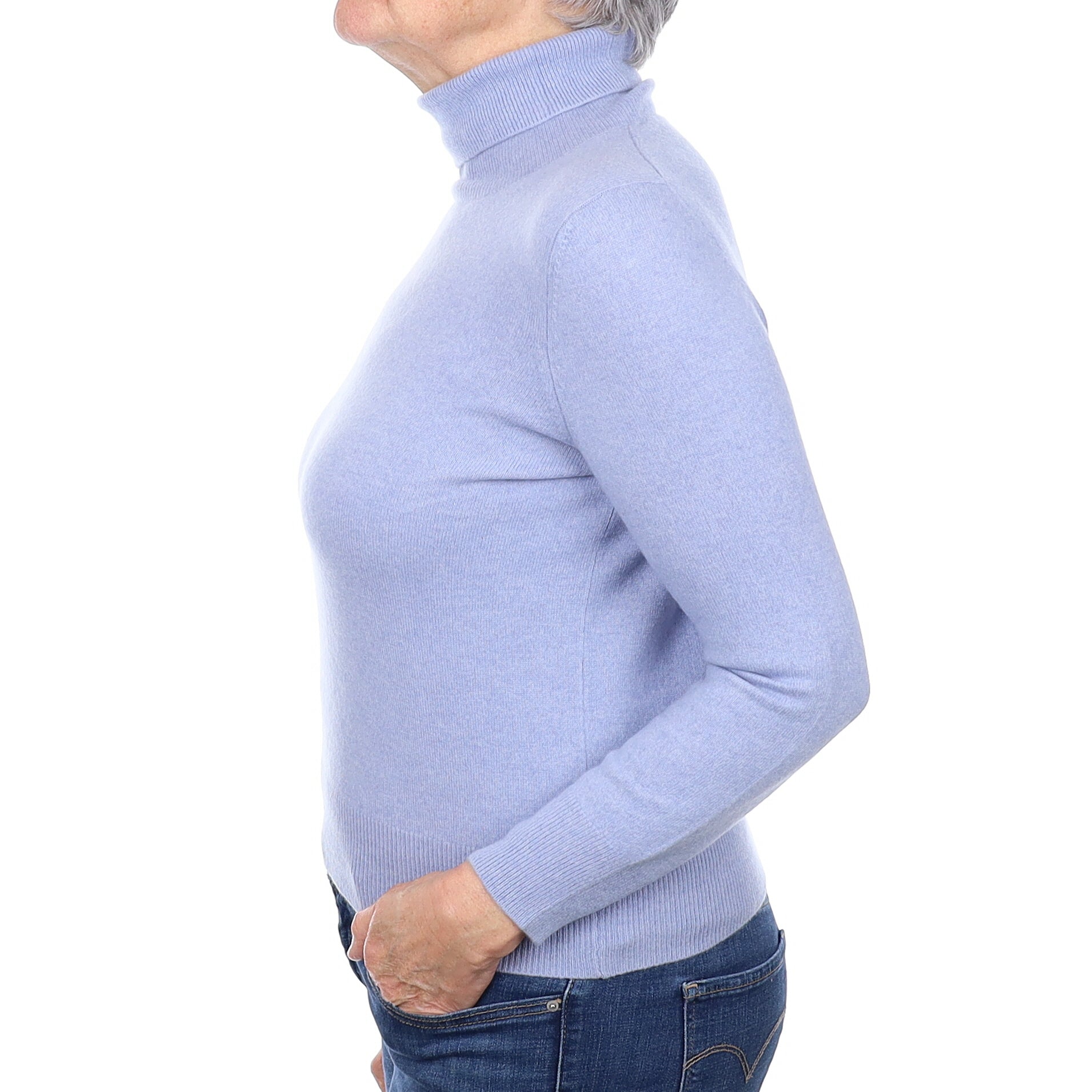 Sky Blue Cashmere Polo Neck Jumper Medium