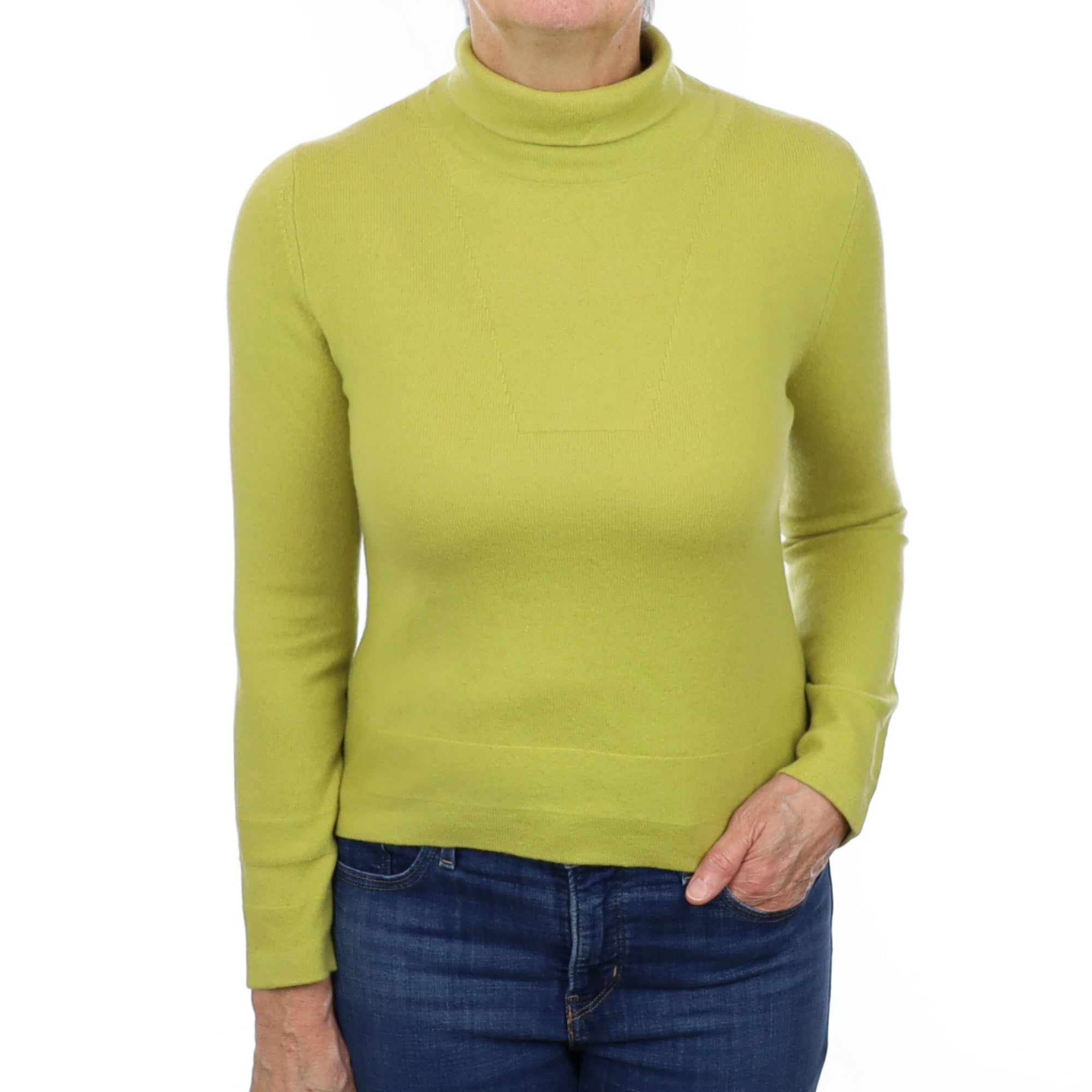 Lichen Green Cashmere Polo Neck Jumper Medium