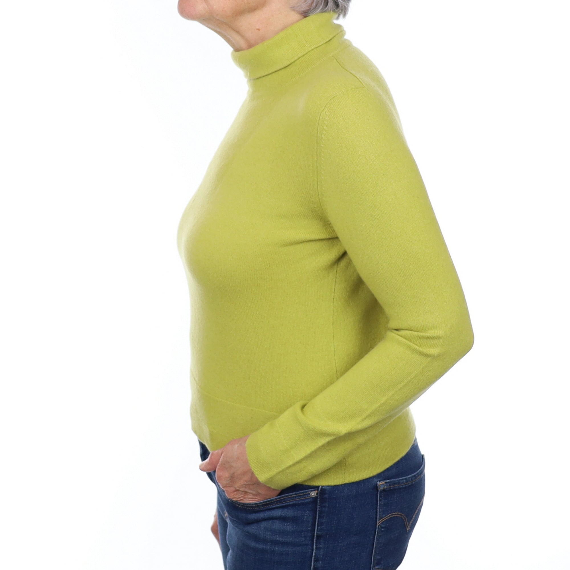 Lichen Green Cashmere Polo Neck Jumper Medium
