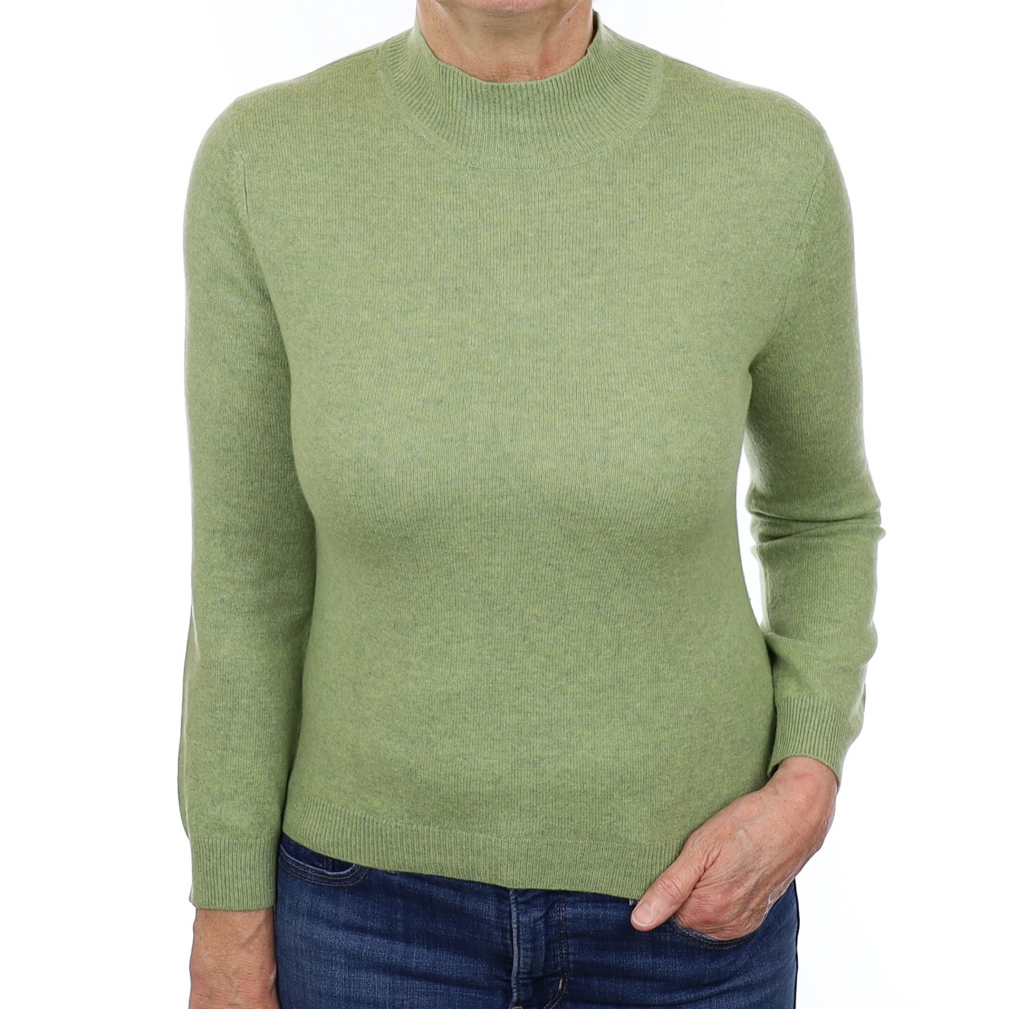 Pear Green Cashmere Turtle Neck Jumper Medium