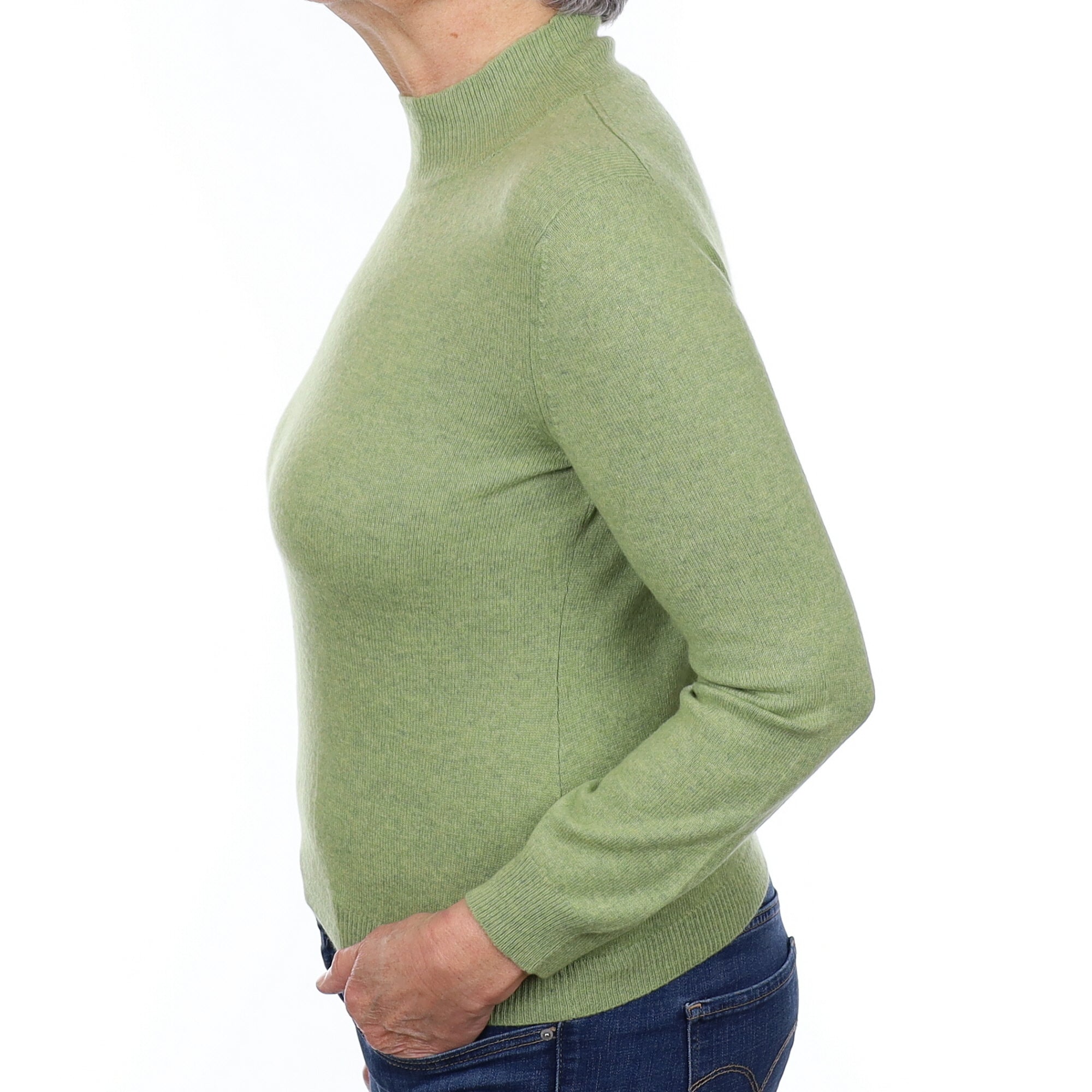 Pear Green Cashmere Turtle Neck Jumper Medium