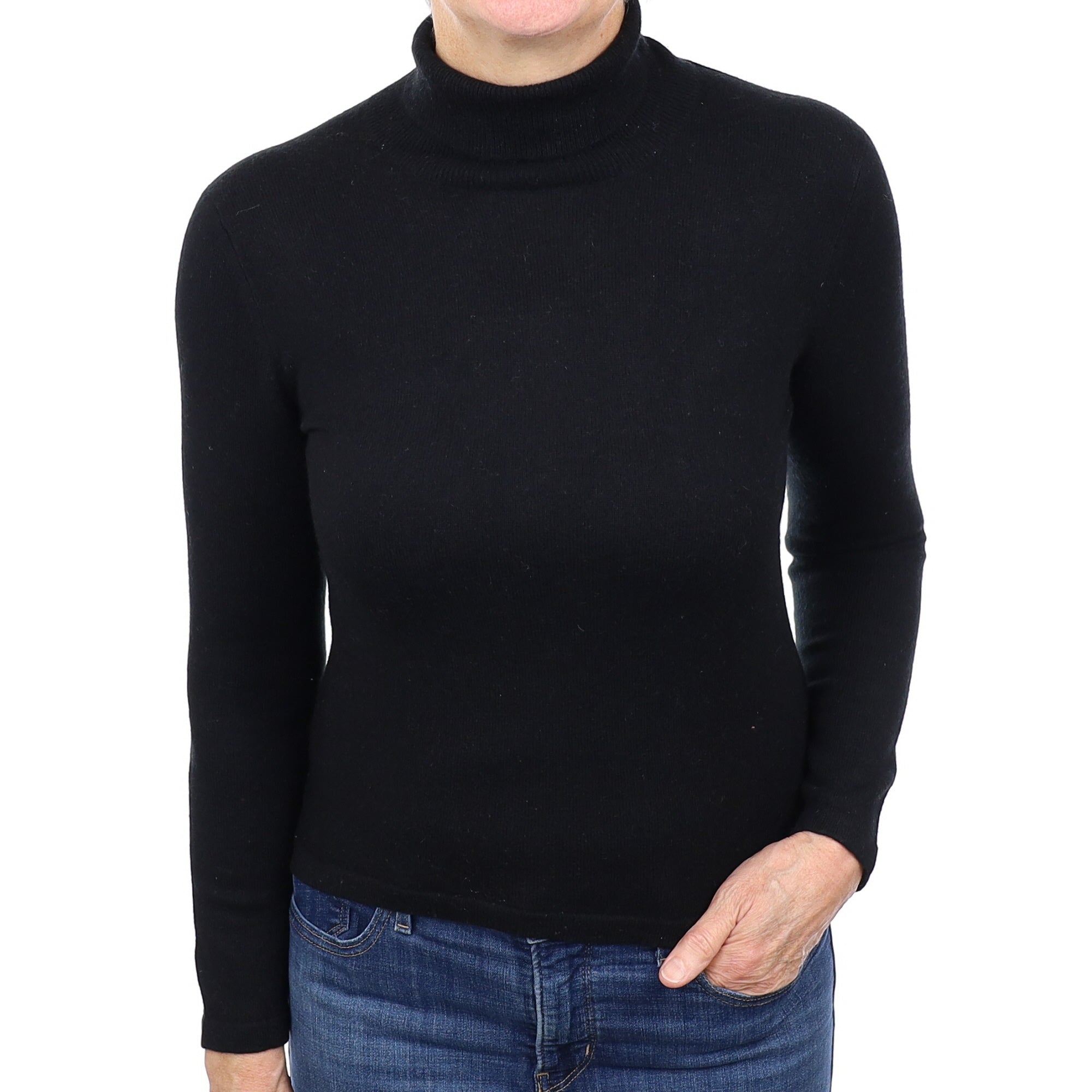 Black Cashmere Polo Neck Jumper Medium