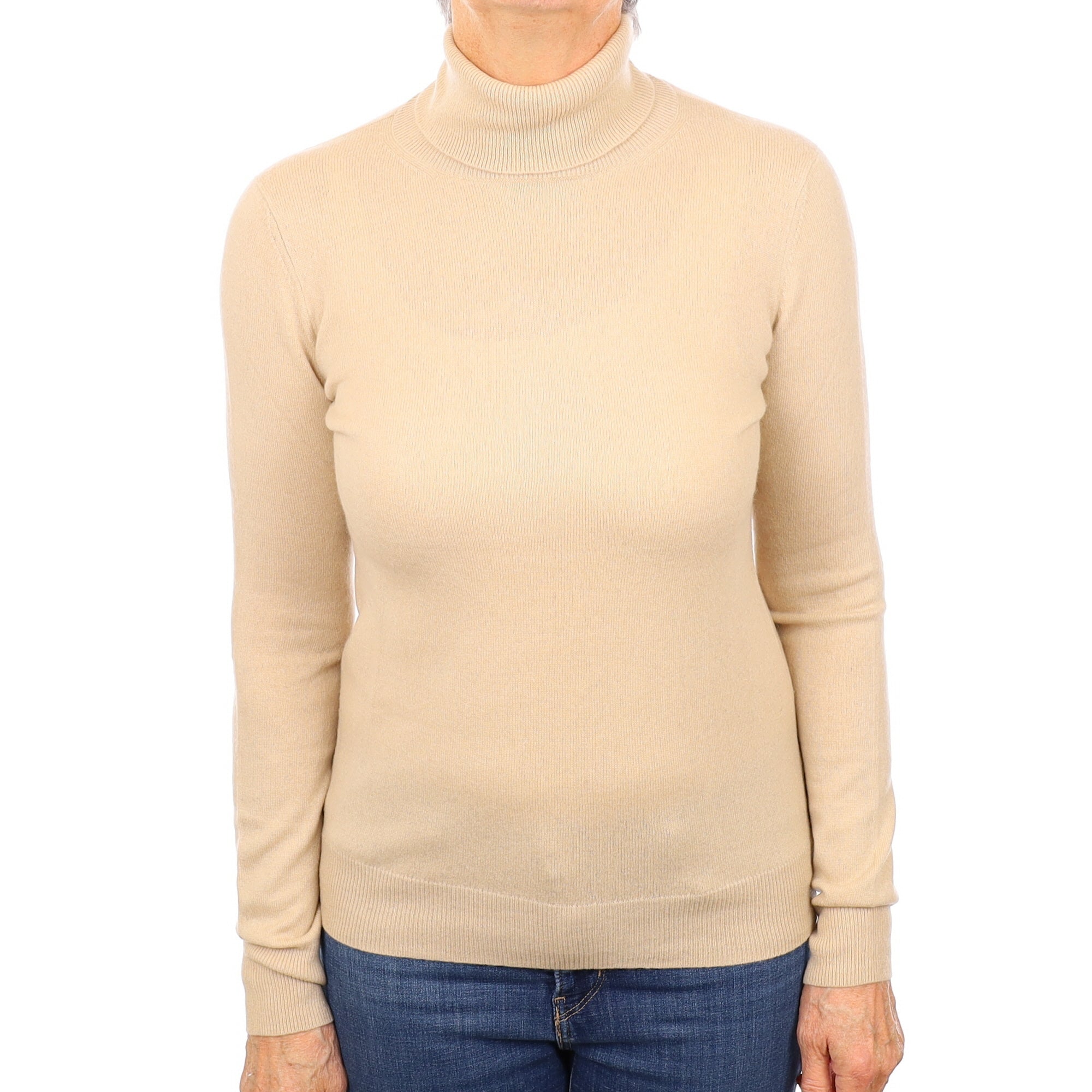 Beige Cashmere Polo Neck Jumper Medium
