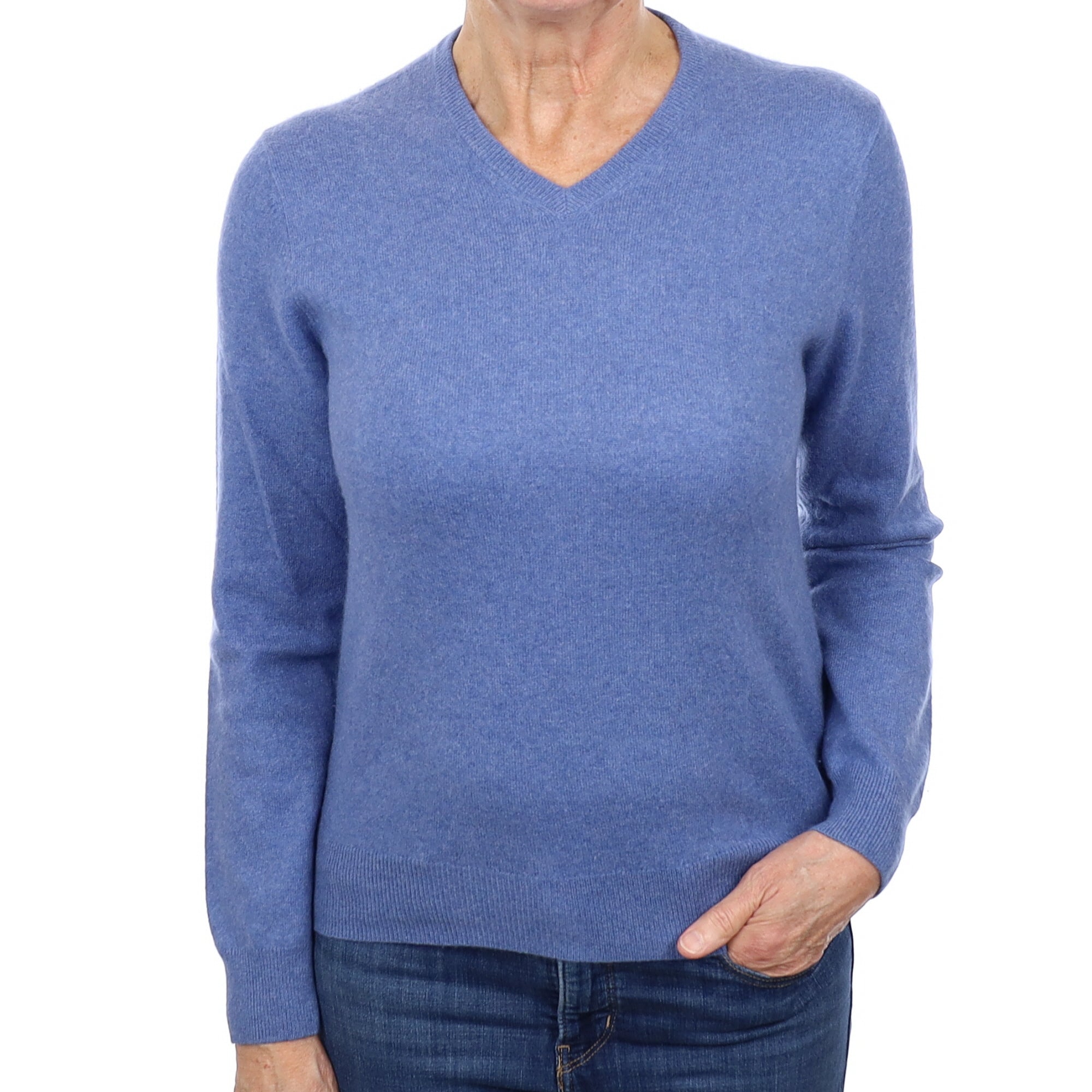 Denim Blue Cashmere V Neck Jumper Medium