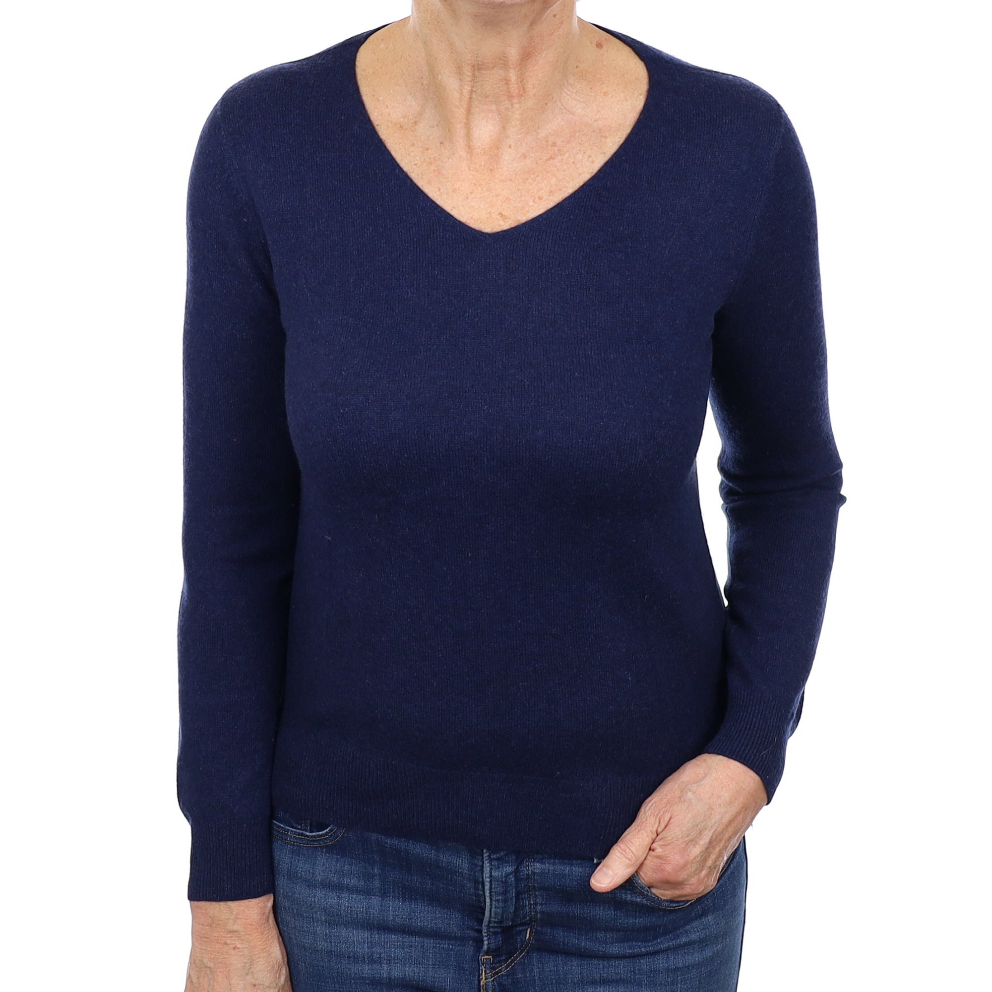 Navy Blue Cashmere V Neck Jumper Medium