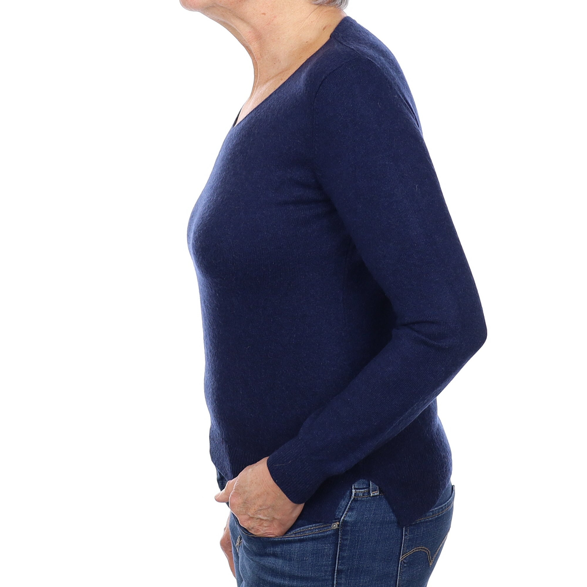 Navy Blue Cashmere V Neck Jumper Medium