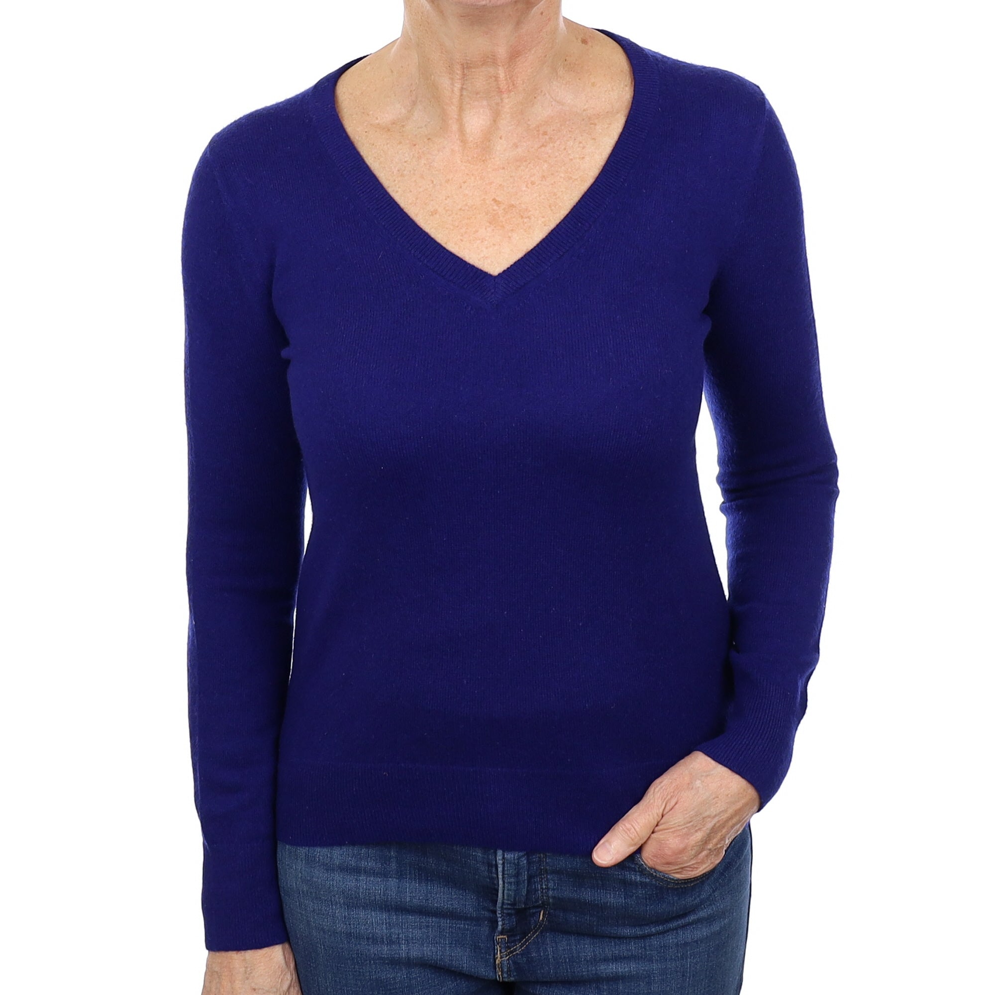 Indigo Blue Cashmere V Neck Jumper Medium