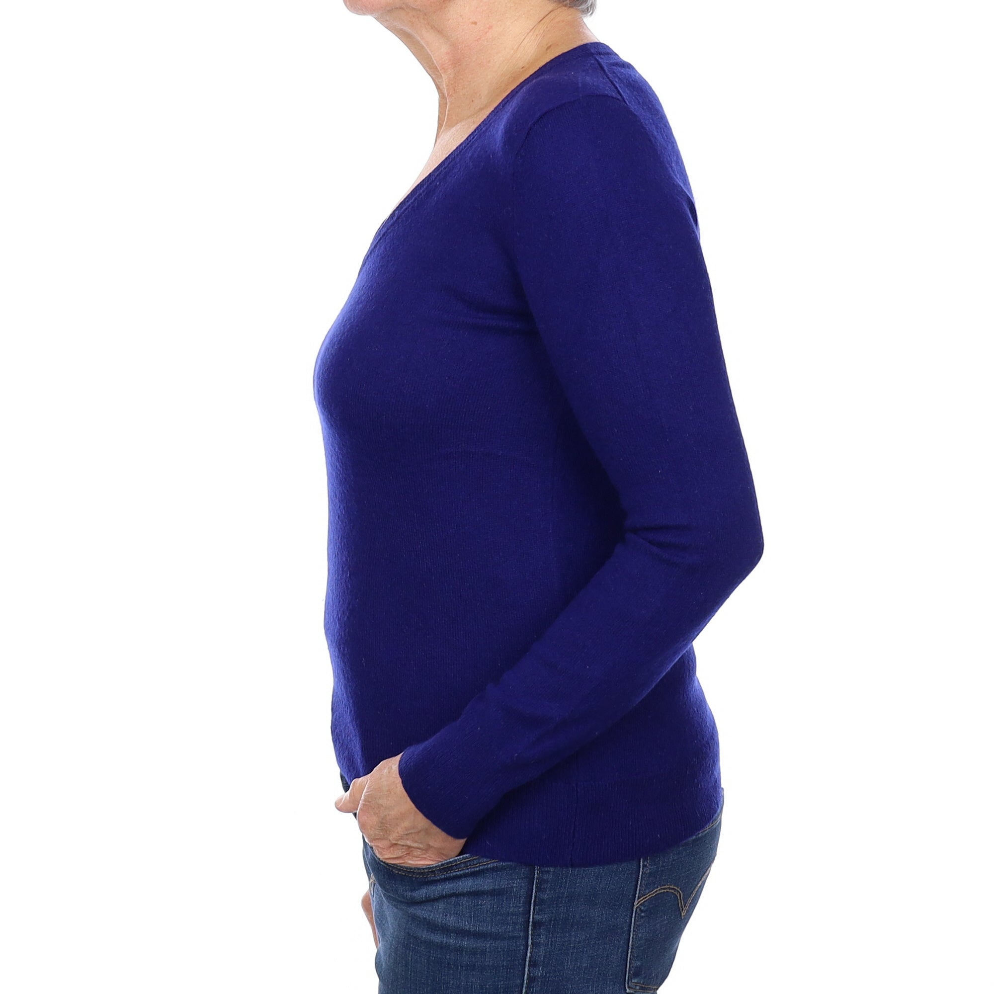 Indigo Blue Cashmere V Neck Jumper Medium
