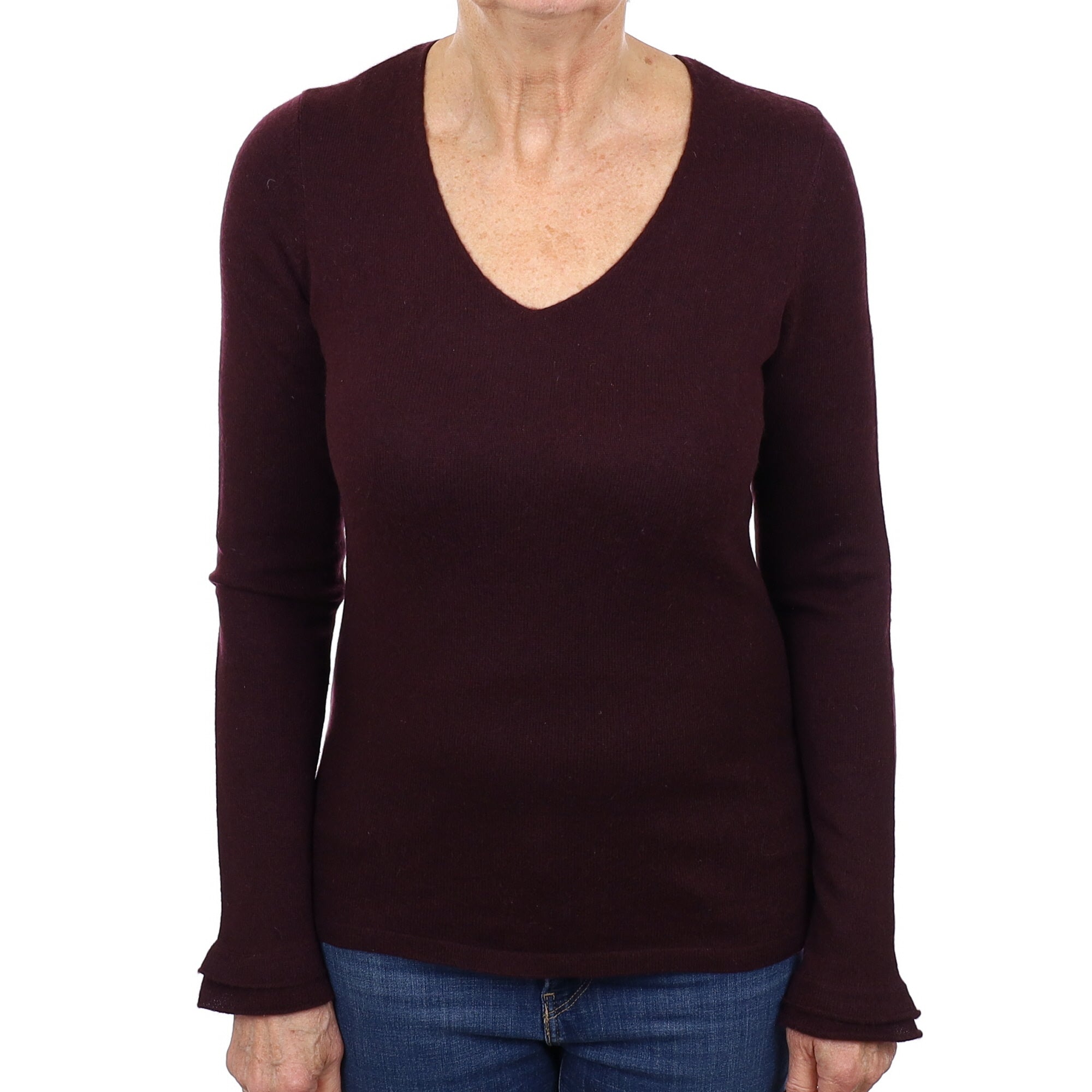 Puce Purple Cashmere V Neck Jumper Medium