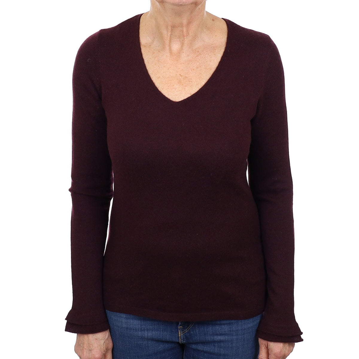 Puce Purple Cashmere V Neck Jumper Medium