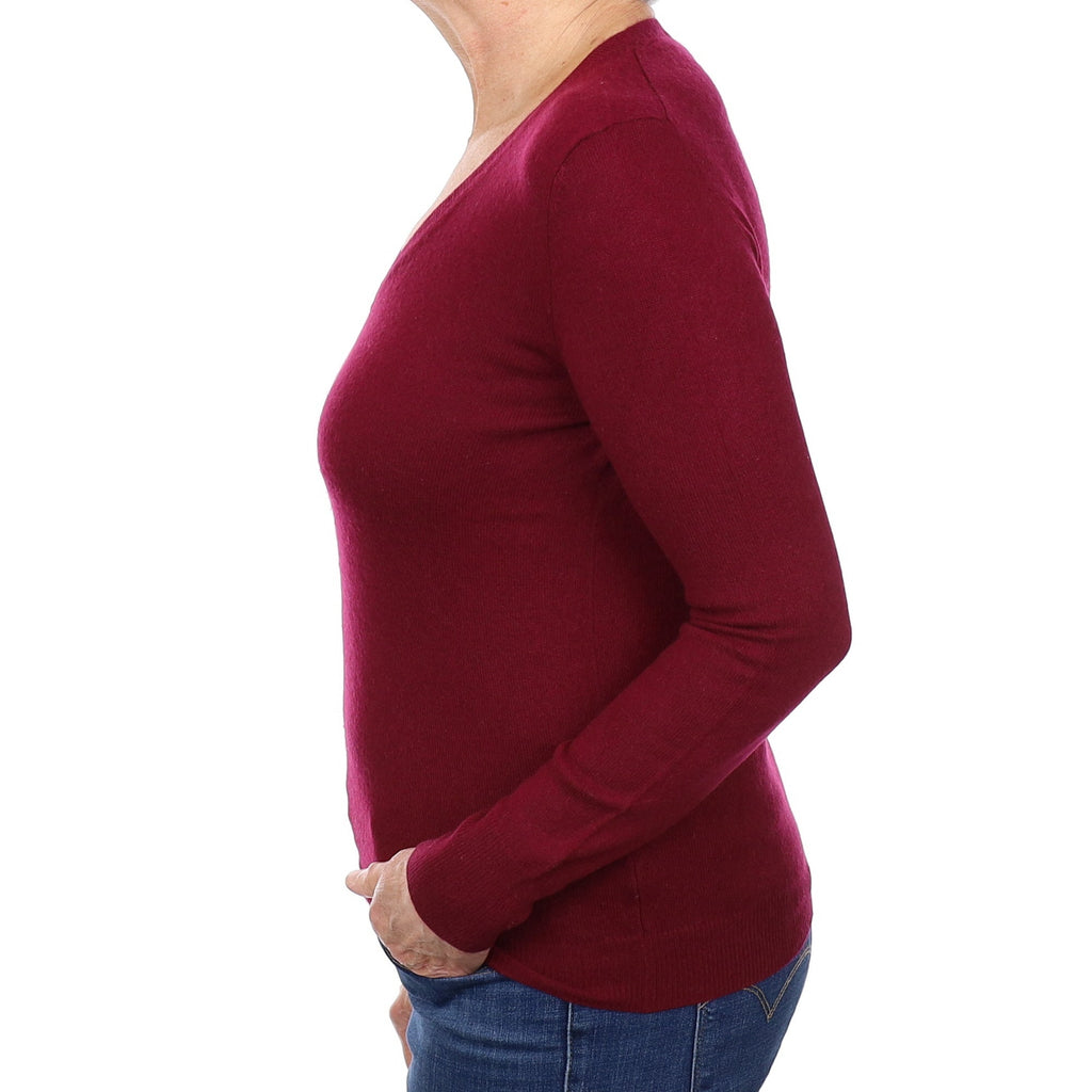 Burgundy Cashmere V Neck Jumper Medium