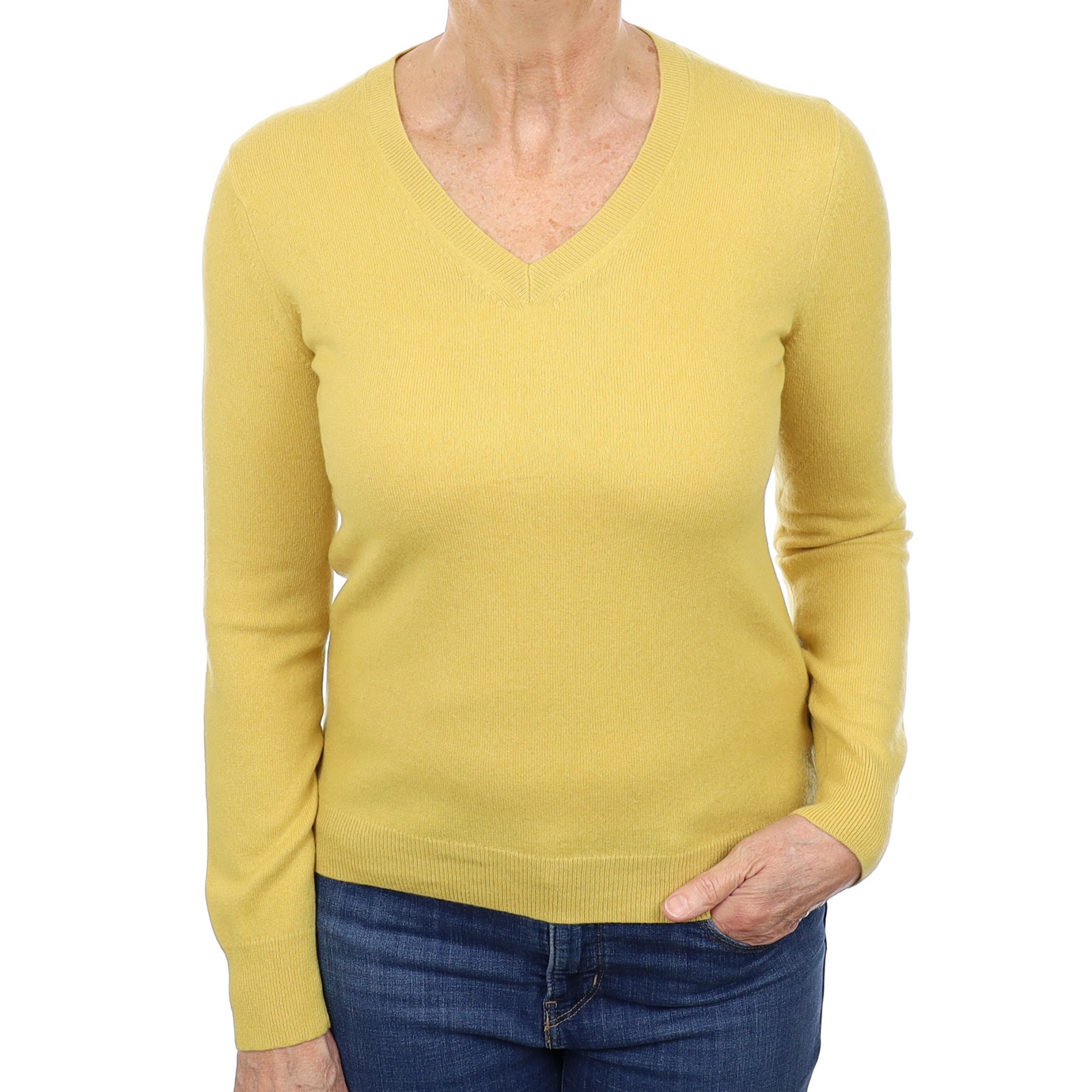 Sunflower Yellow Cashmere V Neck Jumper Medium
