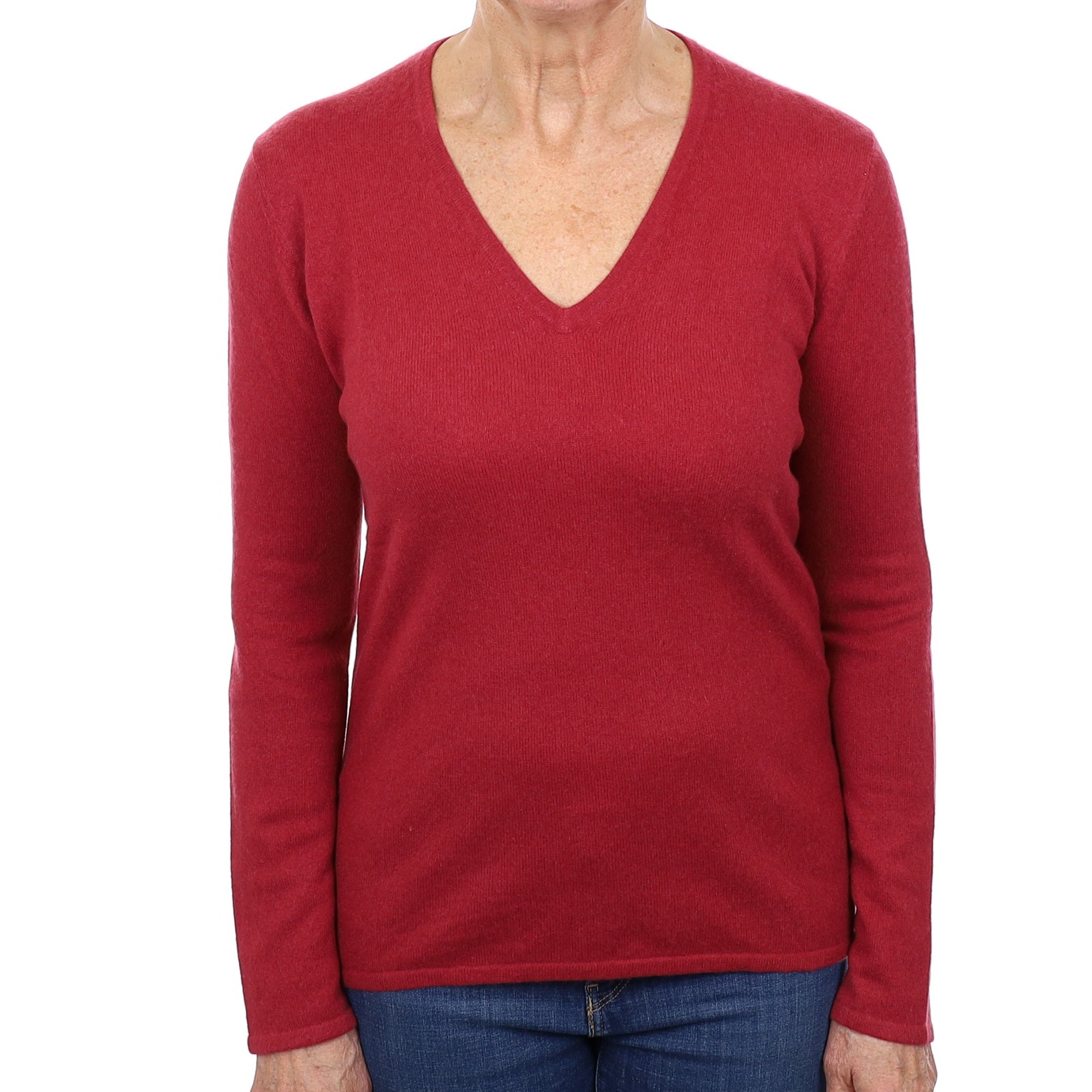 Maroon Red Cashmere V Neck Jumper Medium
